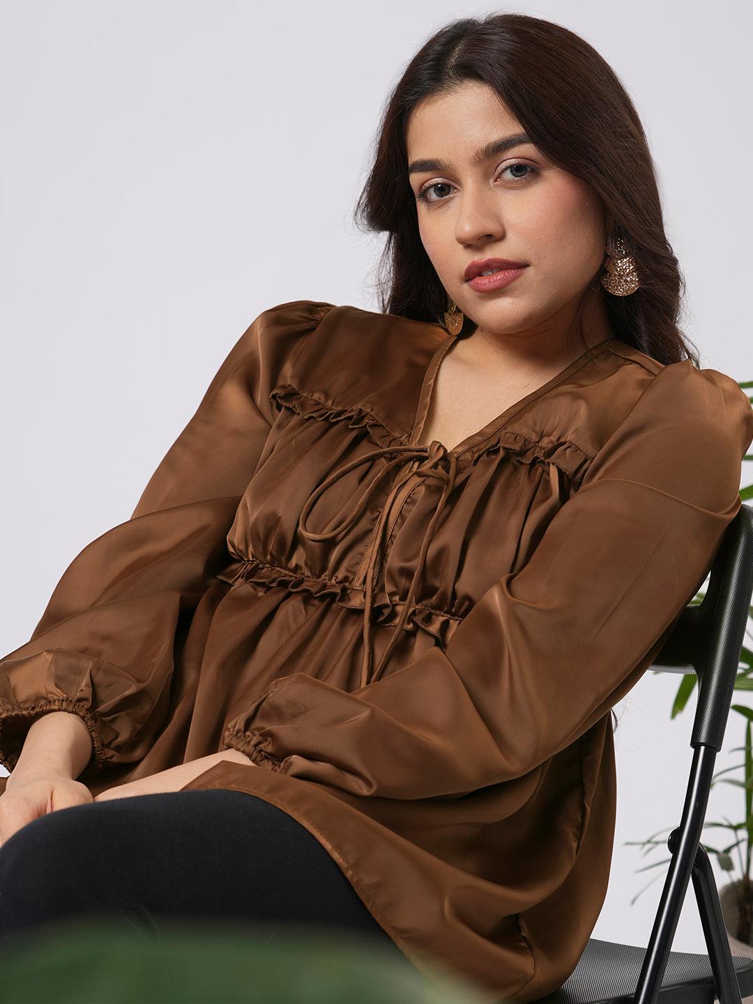 Satin Pleated Tie Up Top.