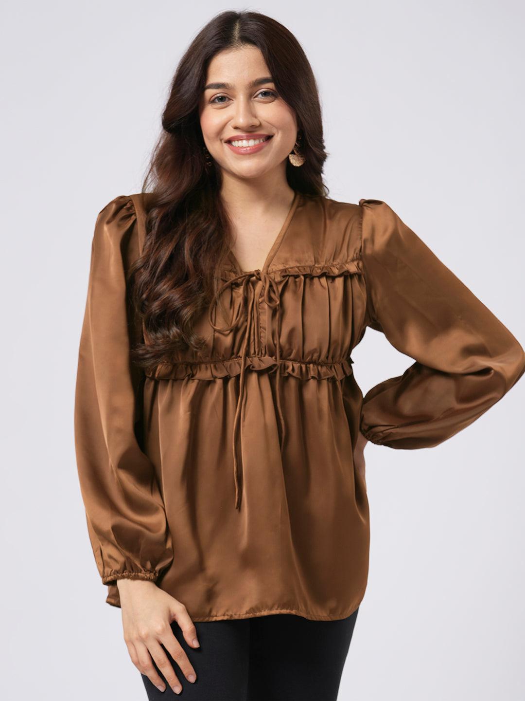 Satin Pleated Tie Up Top.