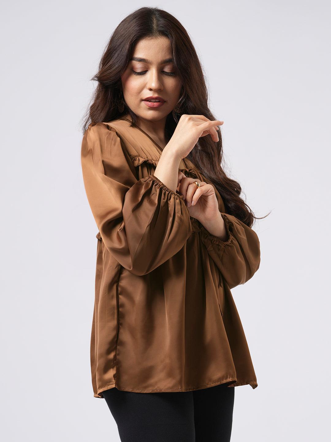 Satin Pleated Tie Up Top - Rerasa