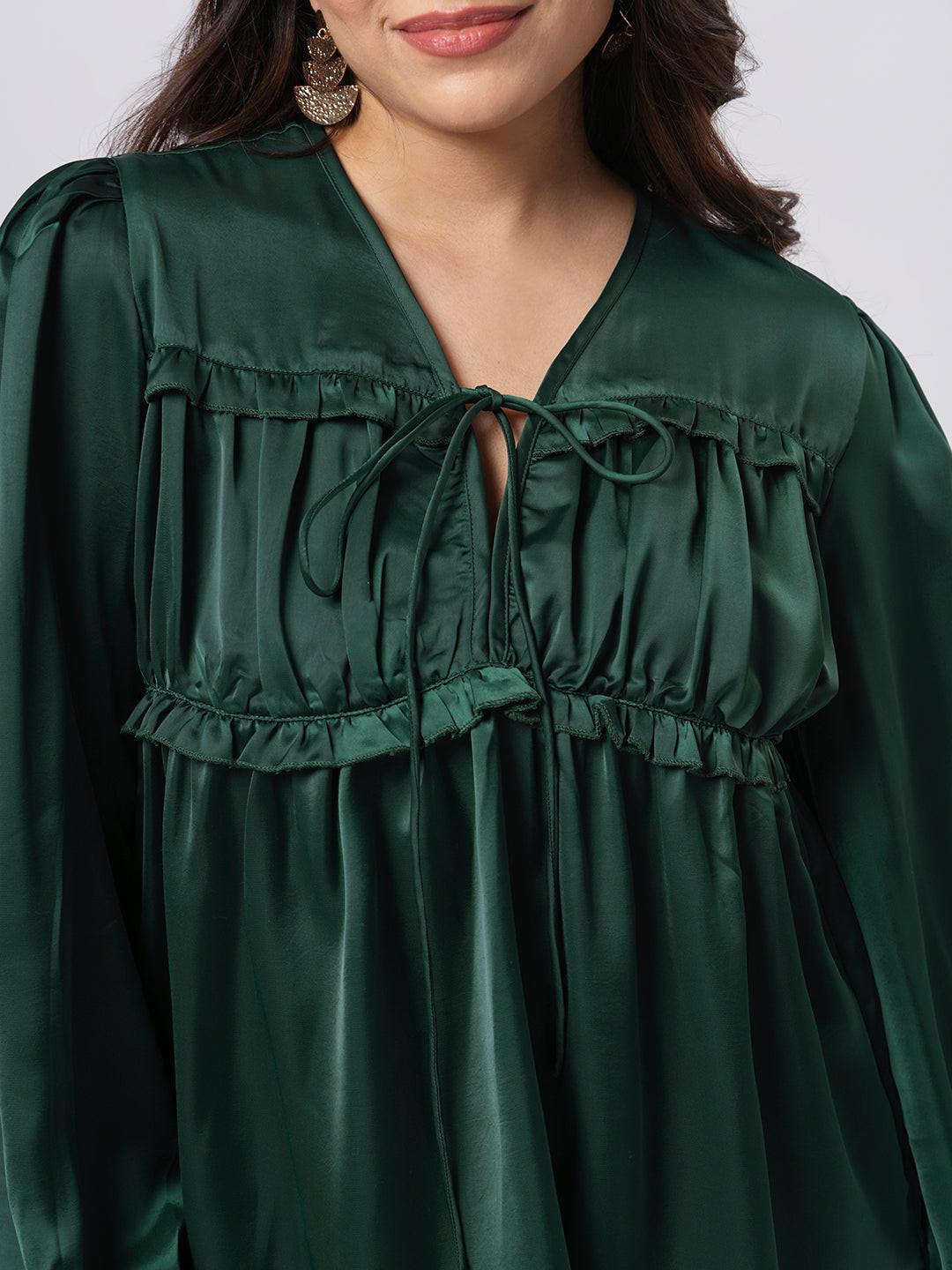 Satin Pleated Tie Up Top.