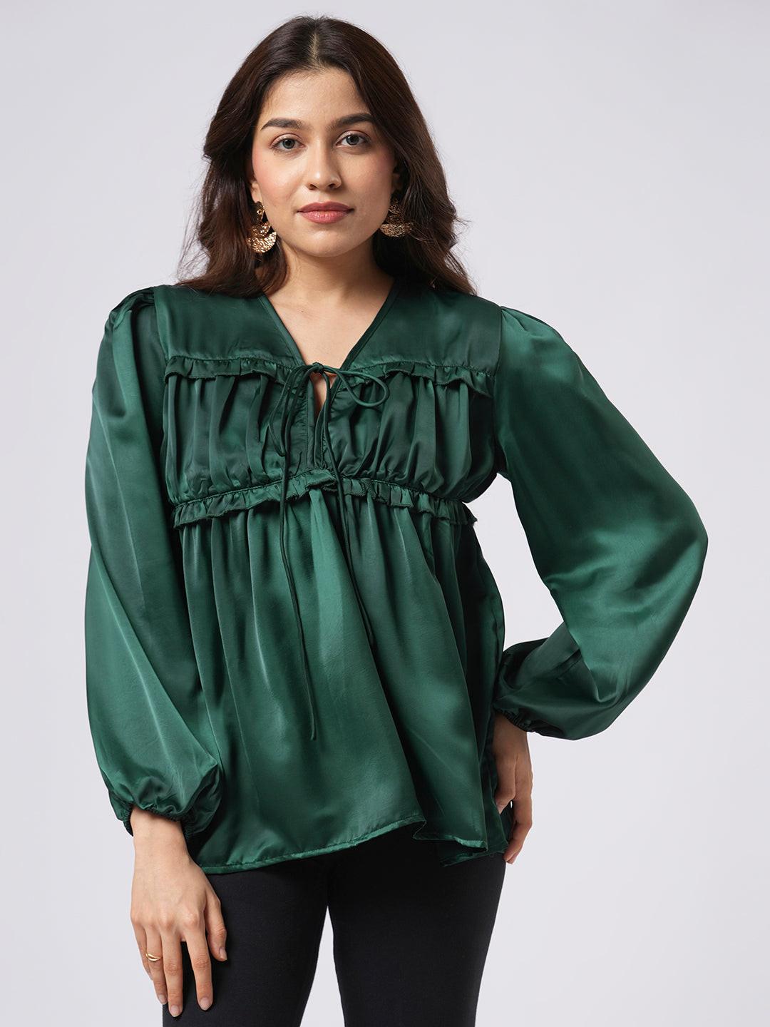 Satin Pleated Tie Up Top.