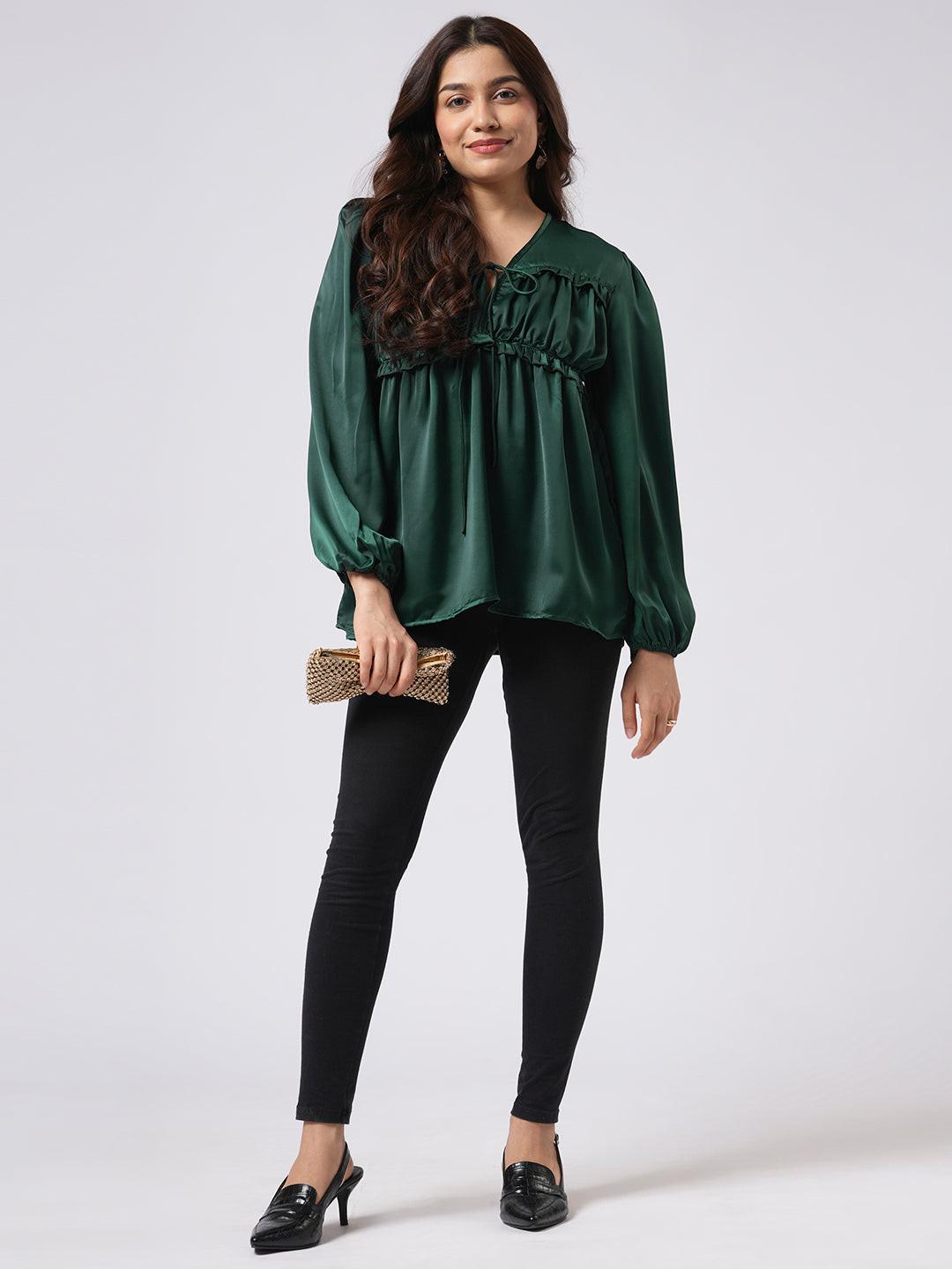 Satin Pleated Tie Up Top.