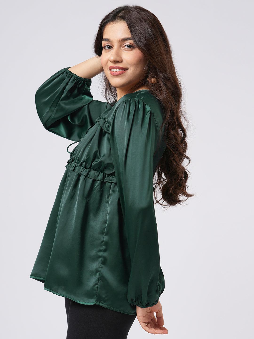 Satin Pleated Tie Up Top.