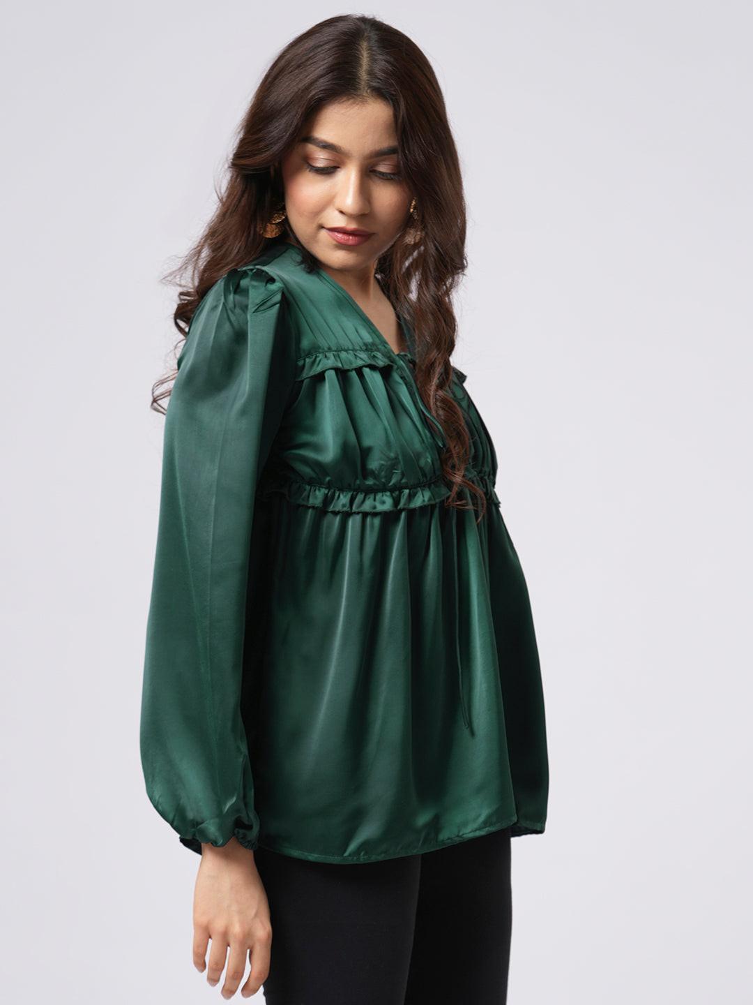 Satin Pleated Tie Up Top.