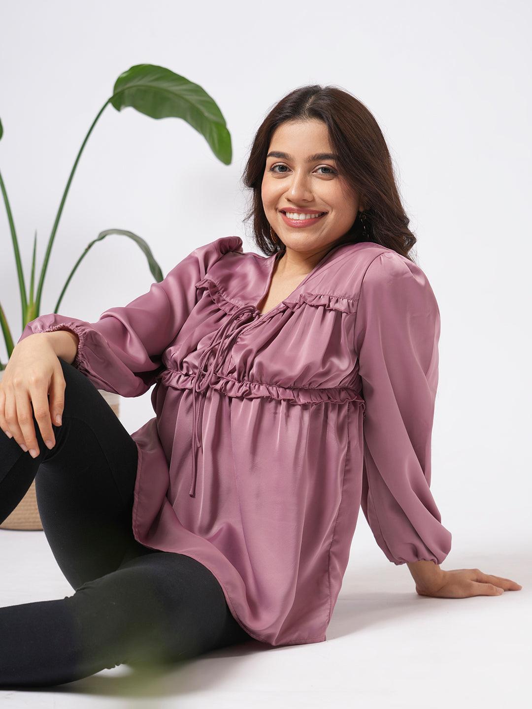 Satin Pleated Tie Up Top.