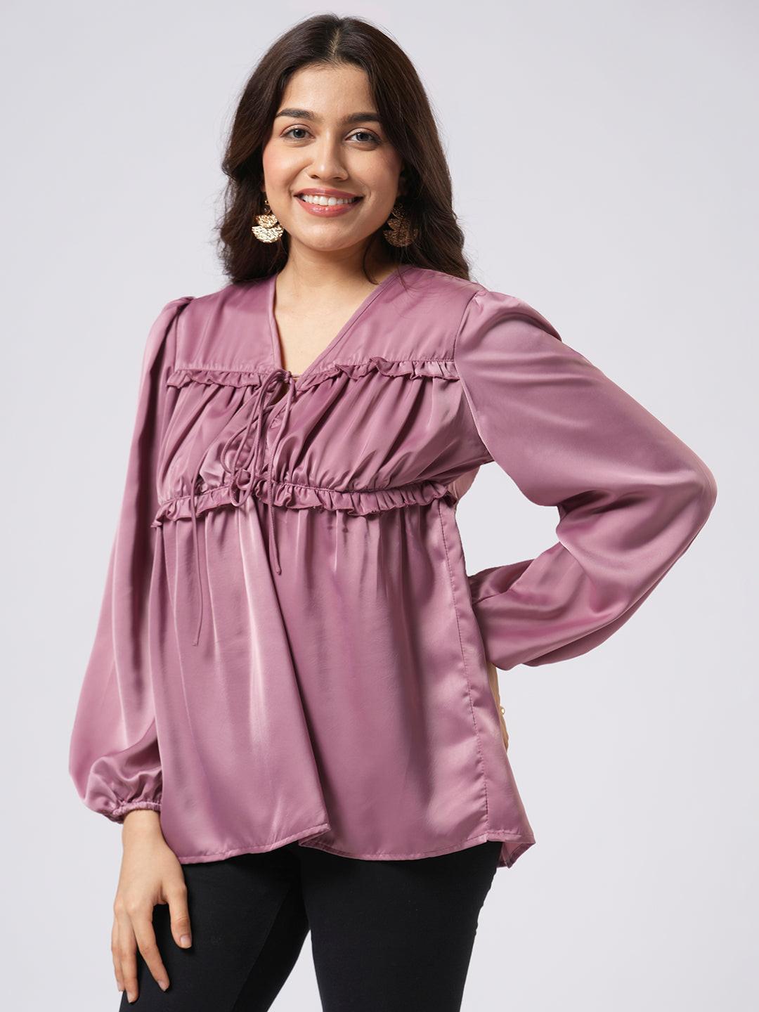 Satin Pleated Tie Up Top.