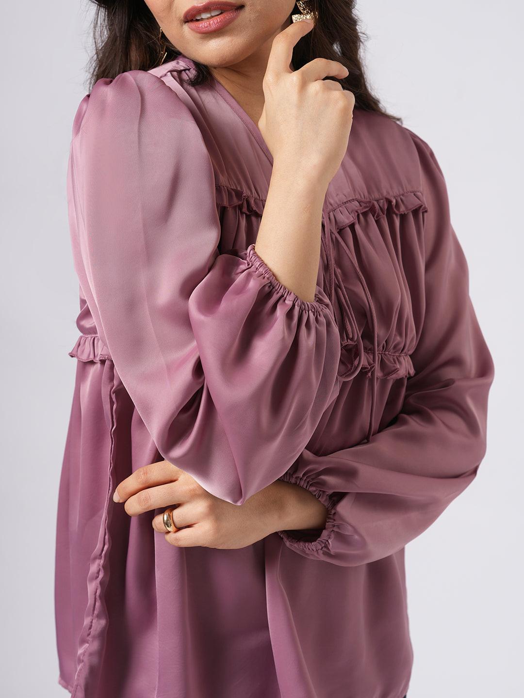 Satin Pleated Tie Up Top.