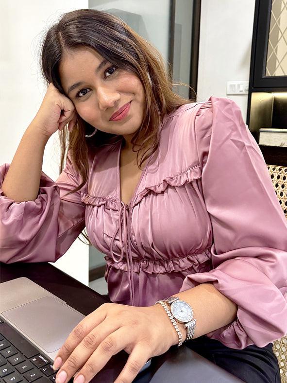 Satin Pleated Tie Up Top.