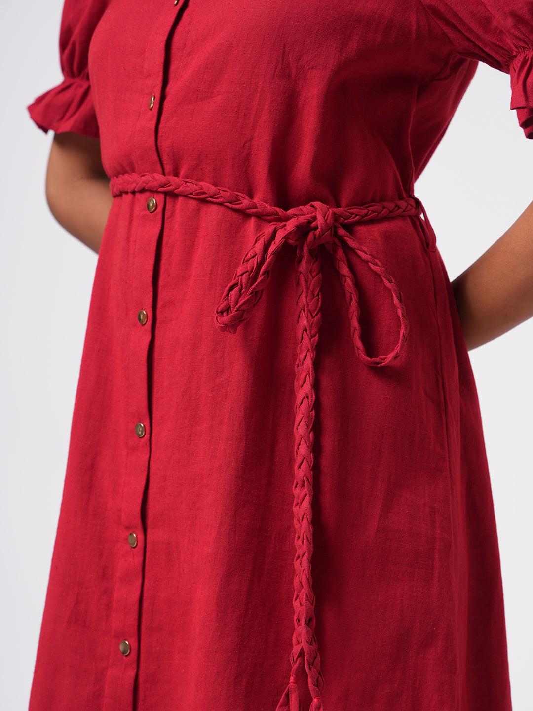 Linen Blend Puff Sleeve Dress.