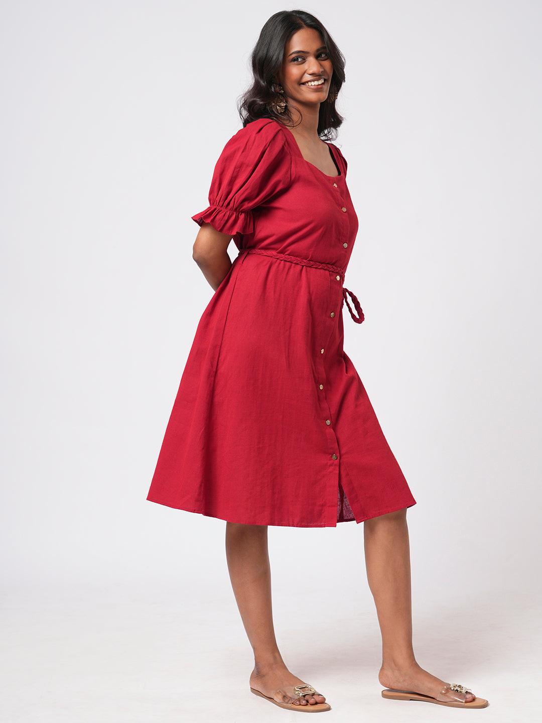 Linen Blend Puff Sleeve Dress.