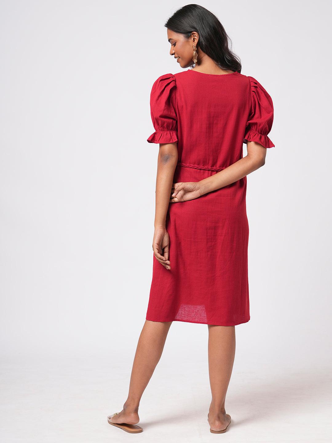 Linen Blend Puff Sleeve Dress.