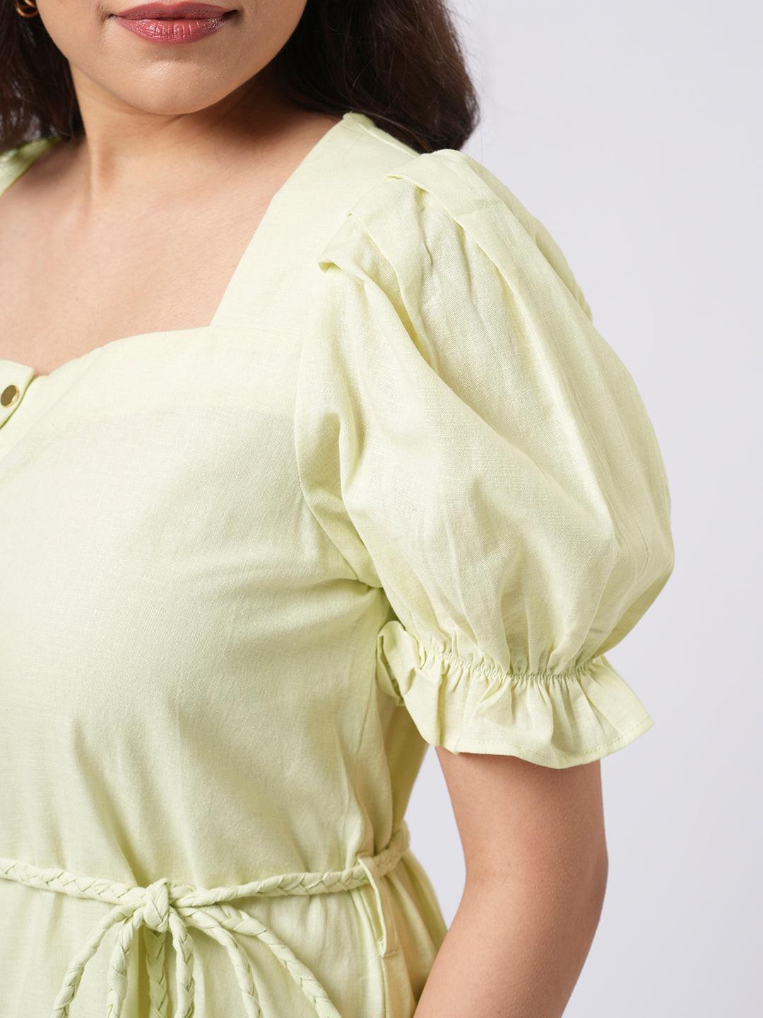 Linen Blend Puff Sleeve Dress.