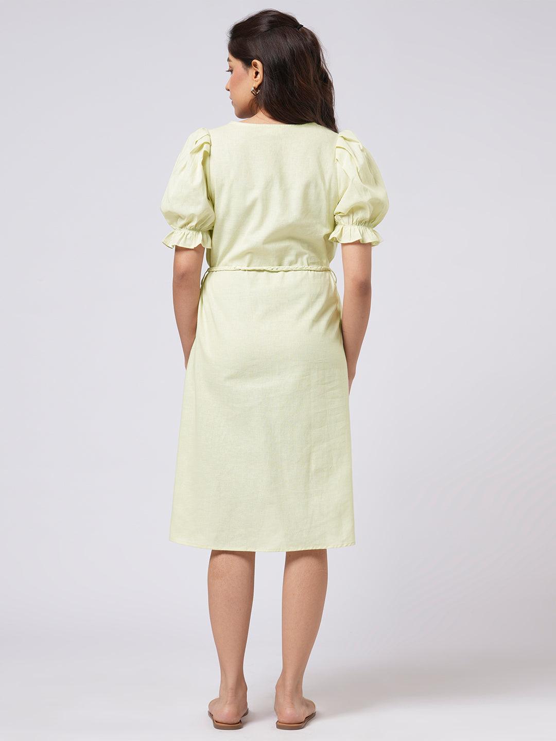 Linen Blend Puff Sleeve Dress.