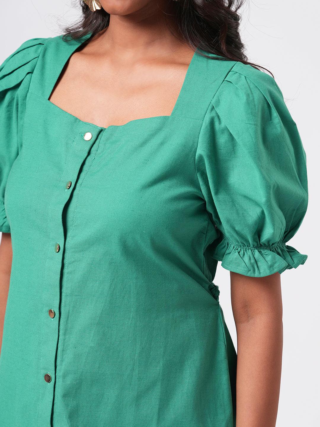 Linen Blend Puff Sleeve Dress.