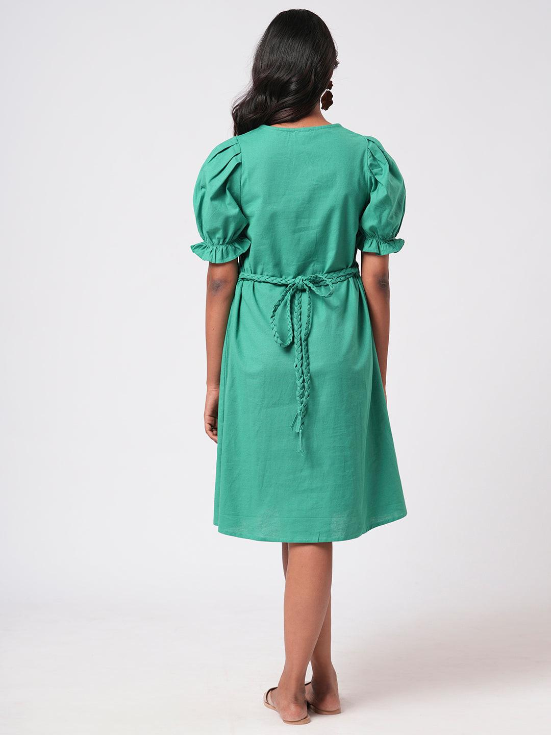 Linen Blend Puff Sleeve Dress.
