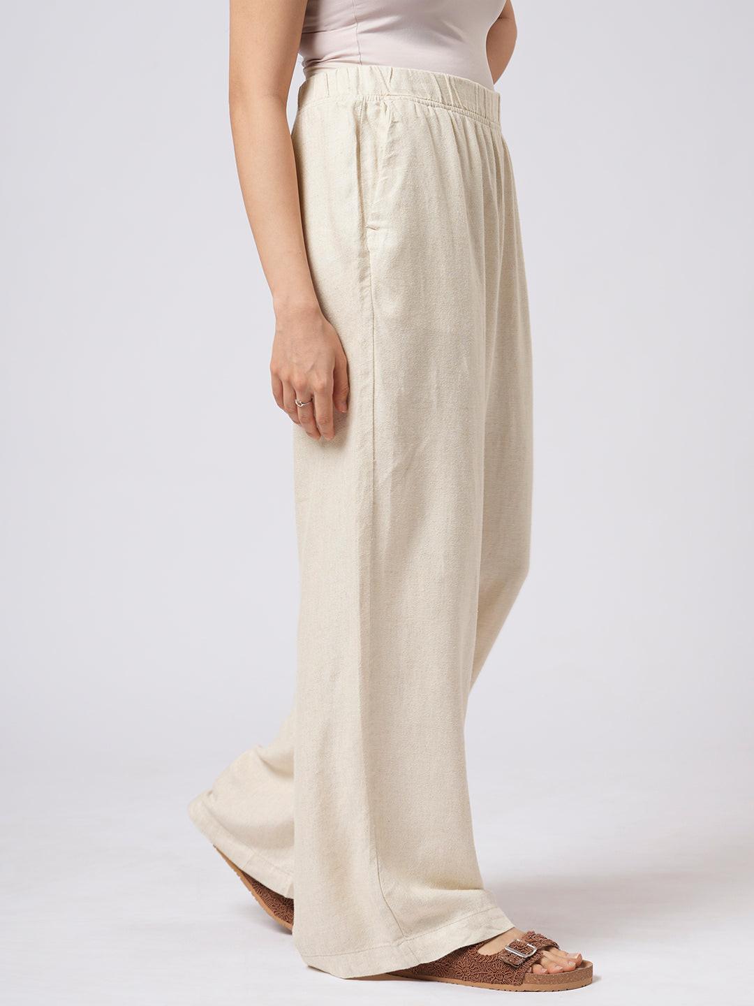 Wide Leg Linen Blend Pull On Pants
