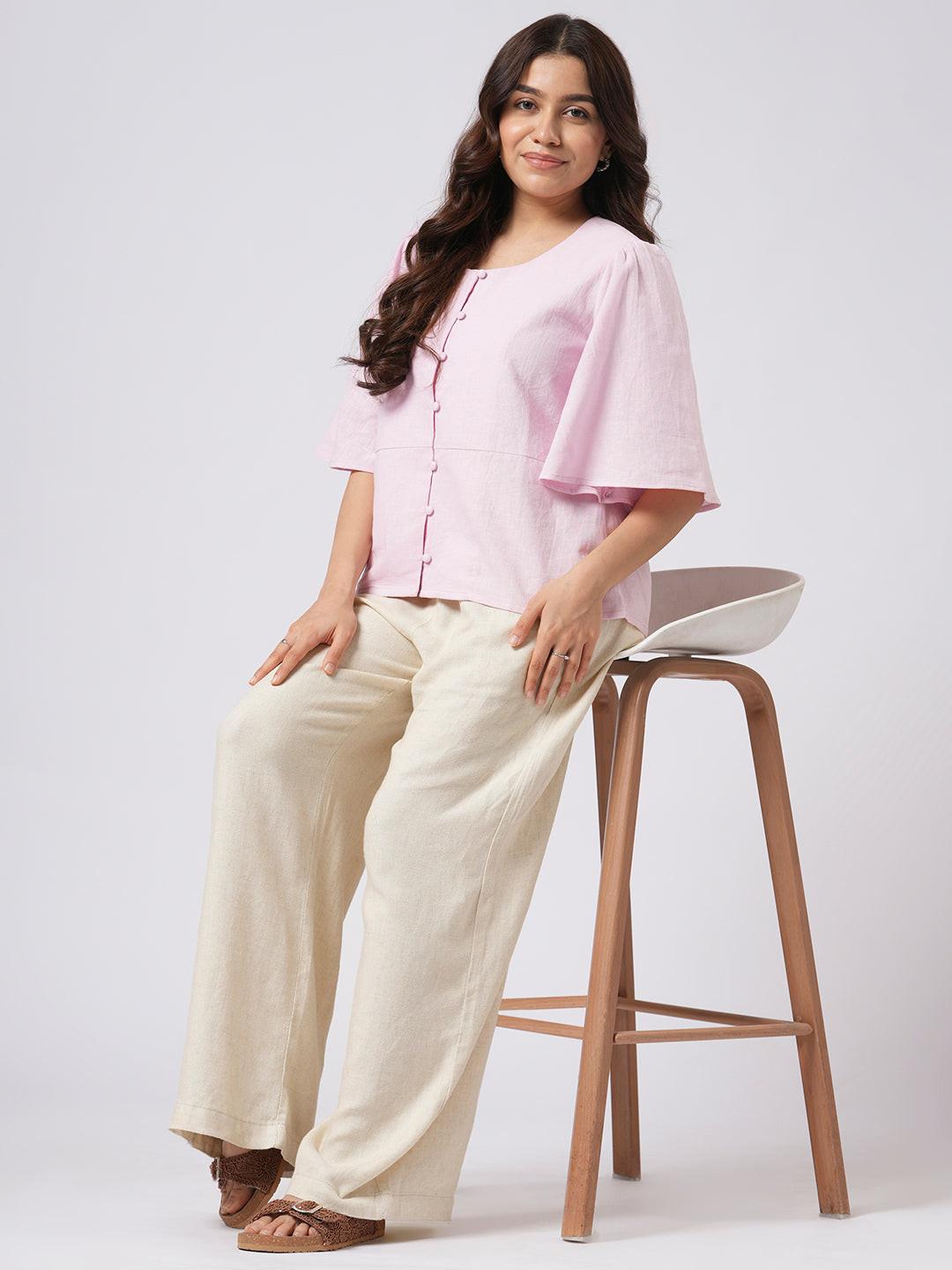 Linen Blend Pull On Pants - Rerasa