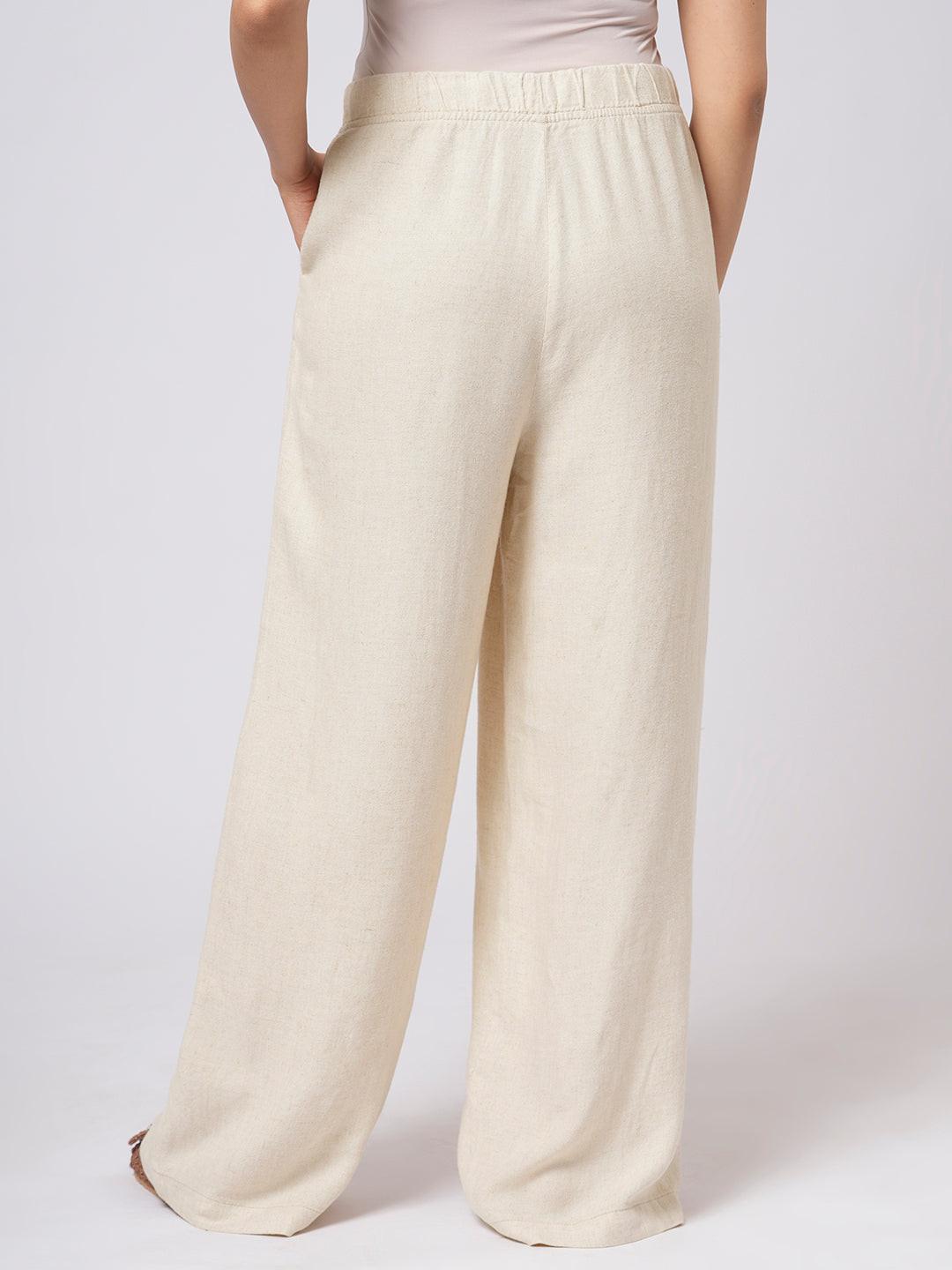 Wide Leg Linen Blend Pull On Pants