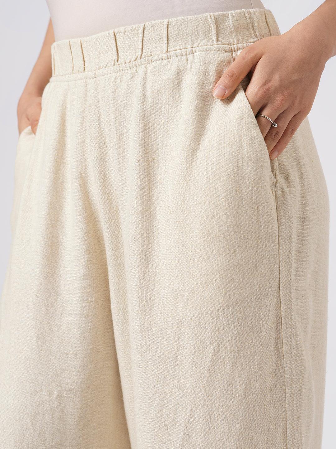 Linen Blend Pull On Pants - Rerasa