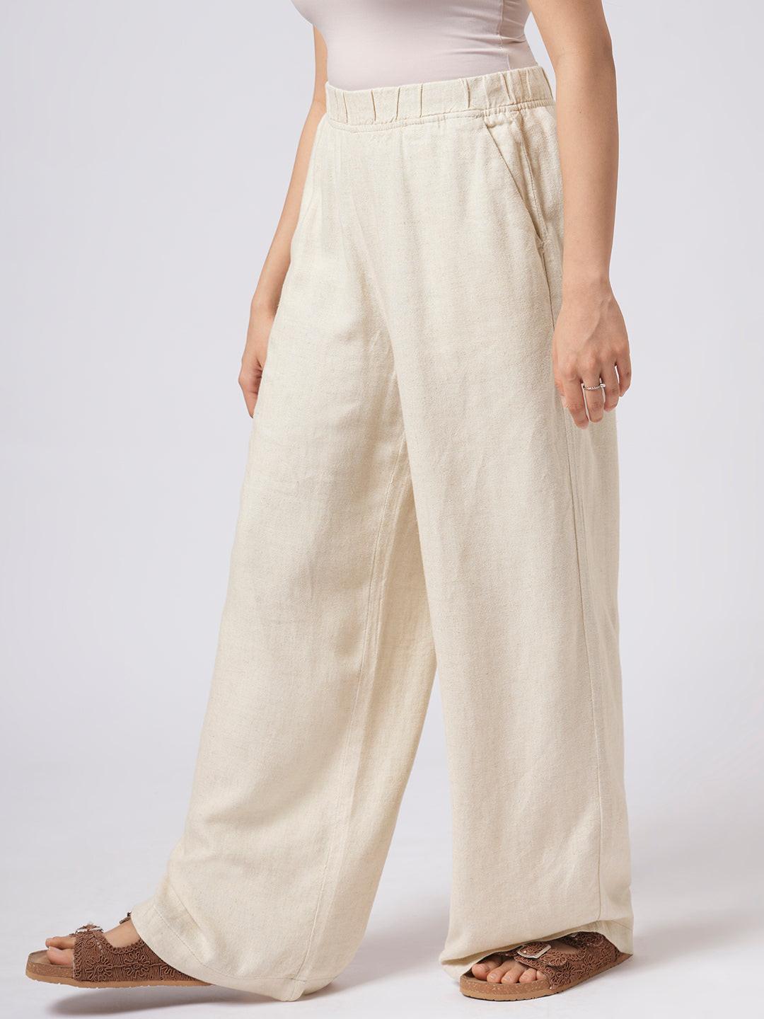 Wide Leg Linen Blend Pull On Pants