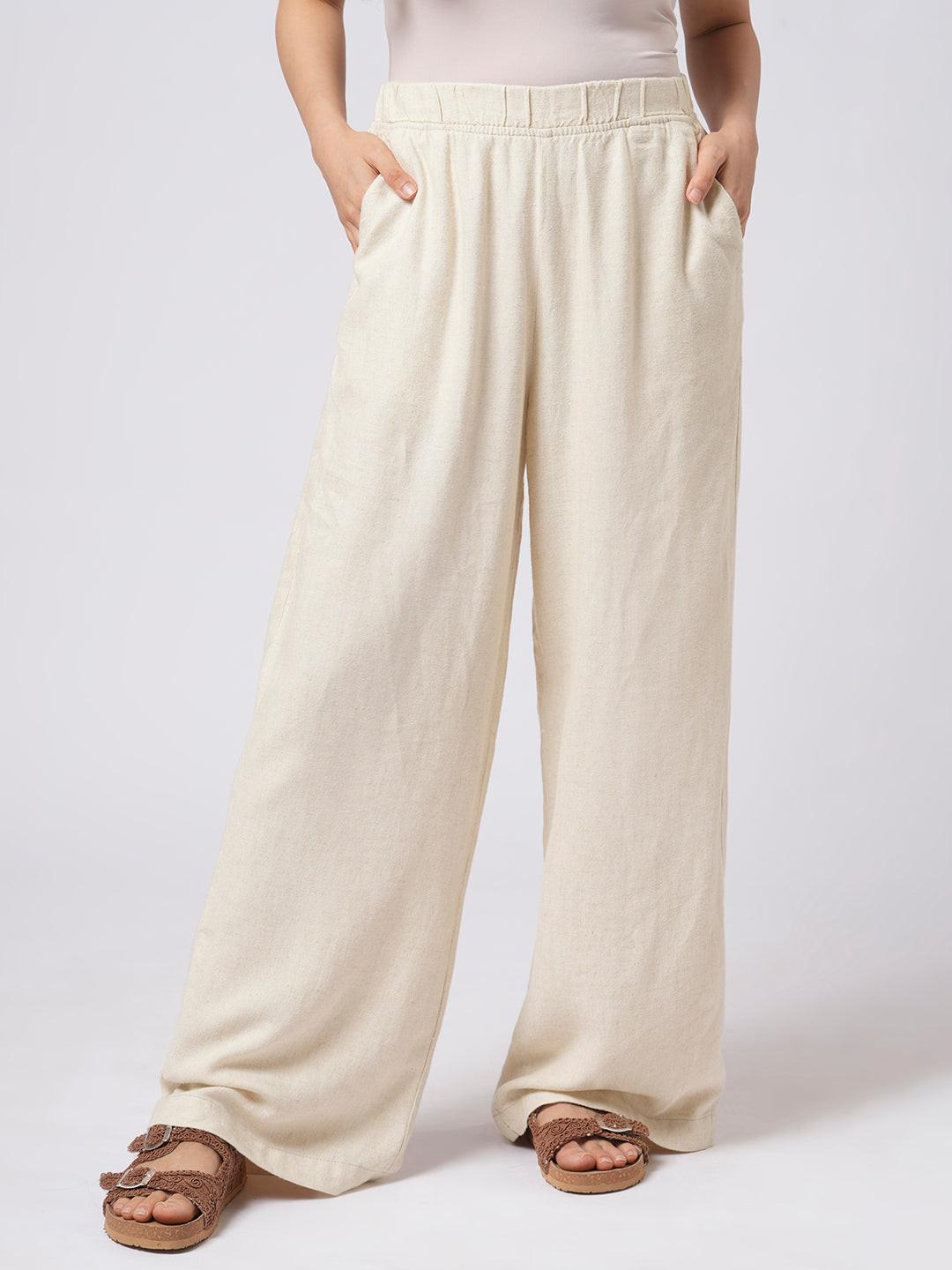 Wide Leg Linen Blend Pull On Pants
