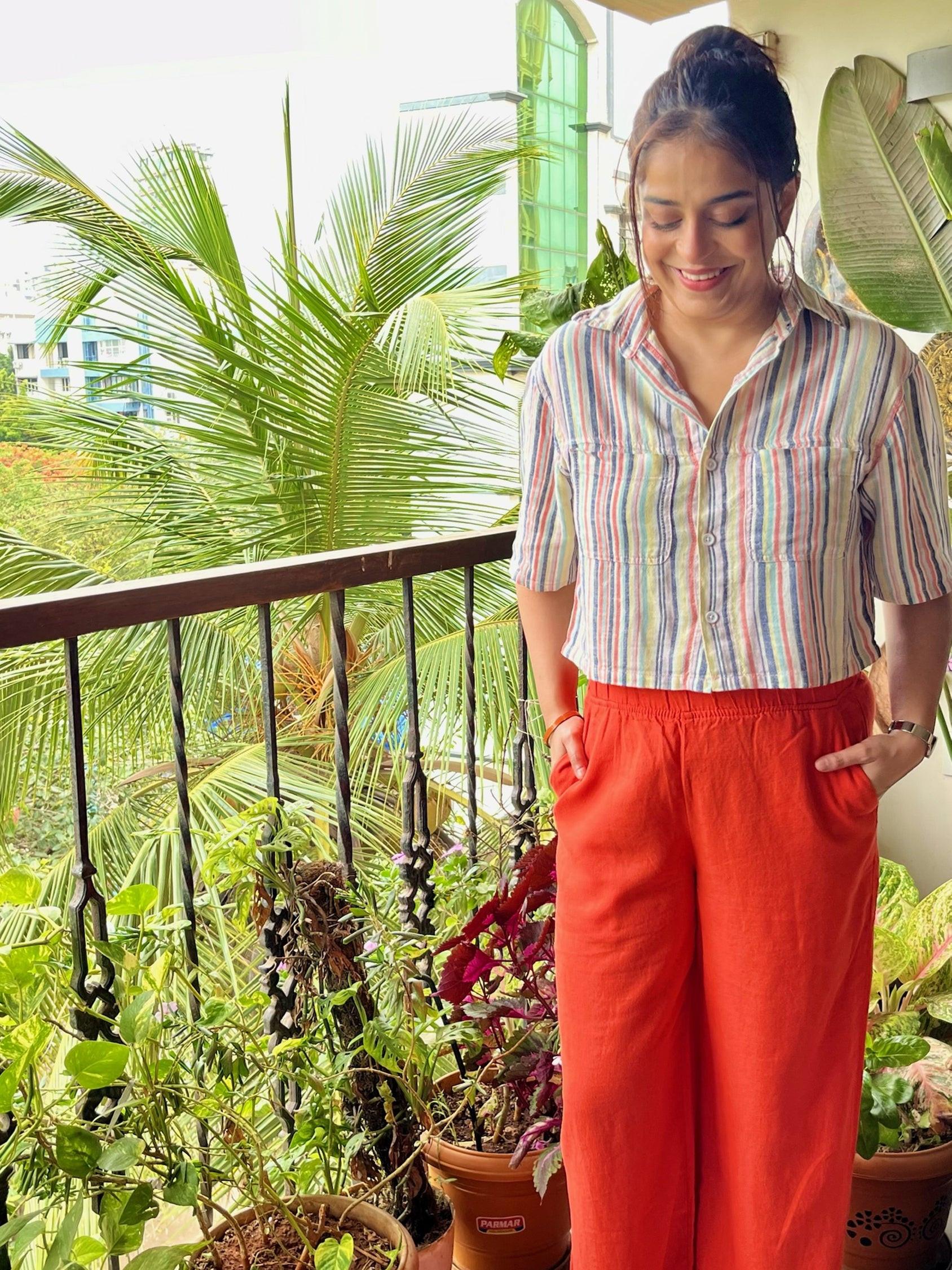 Linen Blend Pull On Pants - Rerasa