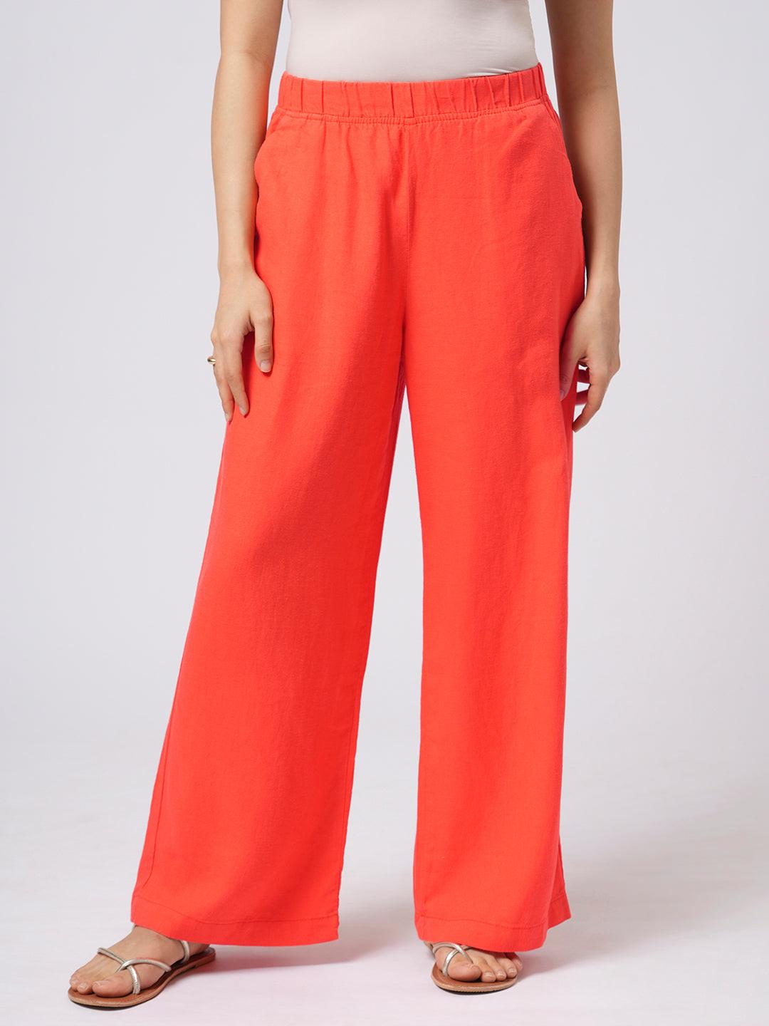 Linen Blend Pull On Pants - Rerasa