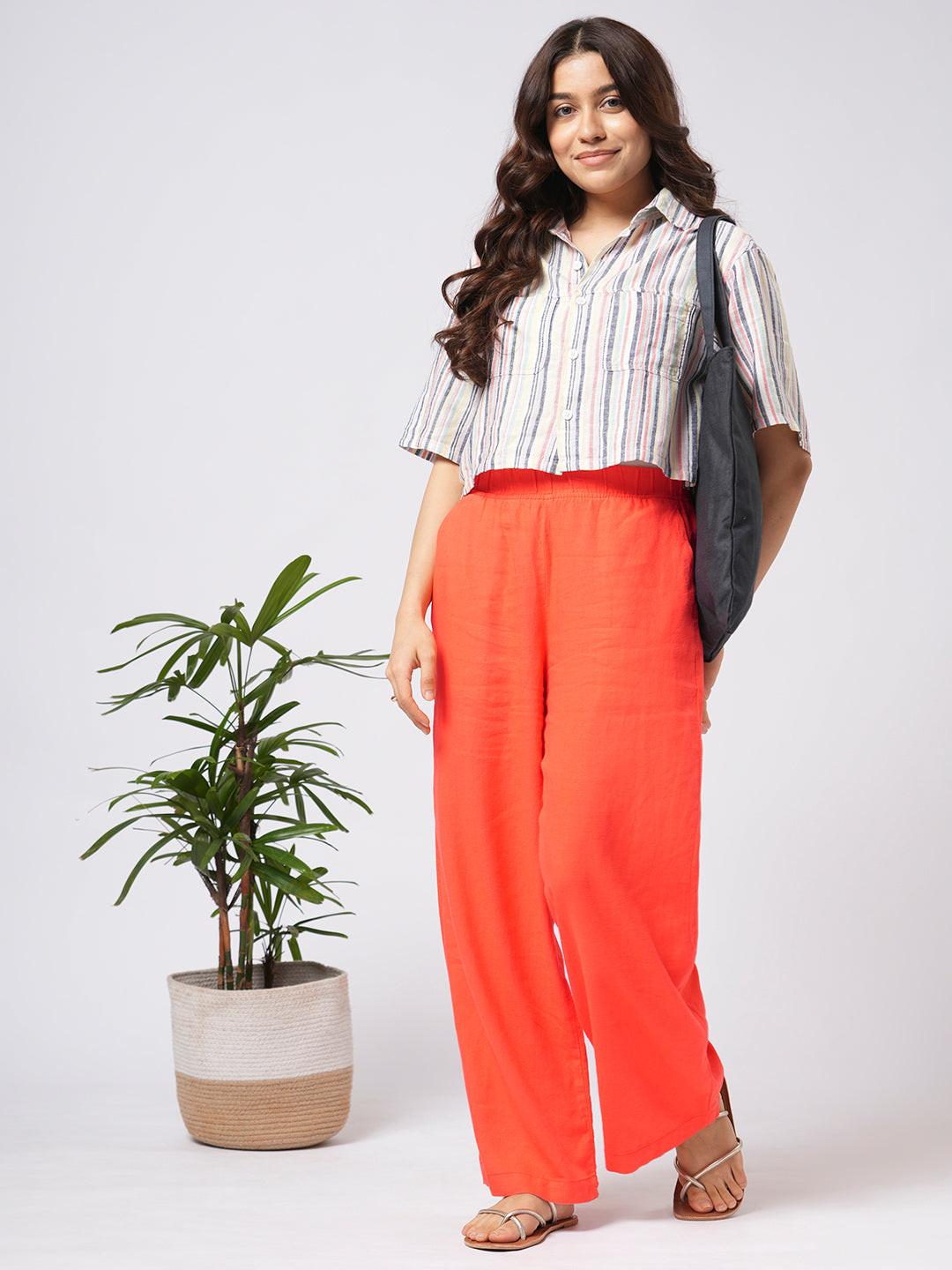 Linen Blend Pull On Pants - Rerasa