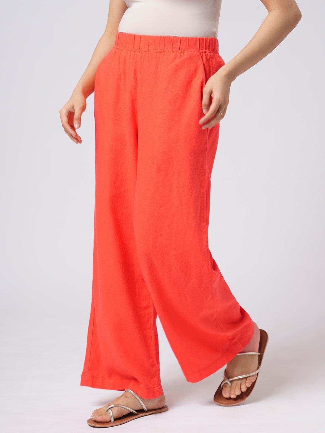 Wide Leg Linen Blend Pull On Pants