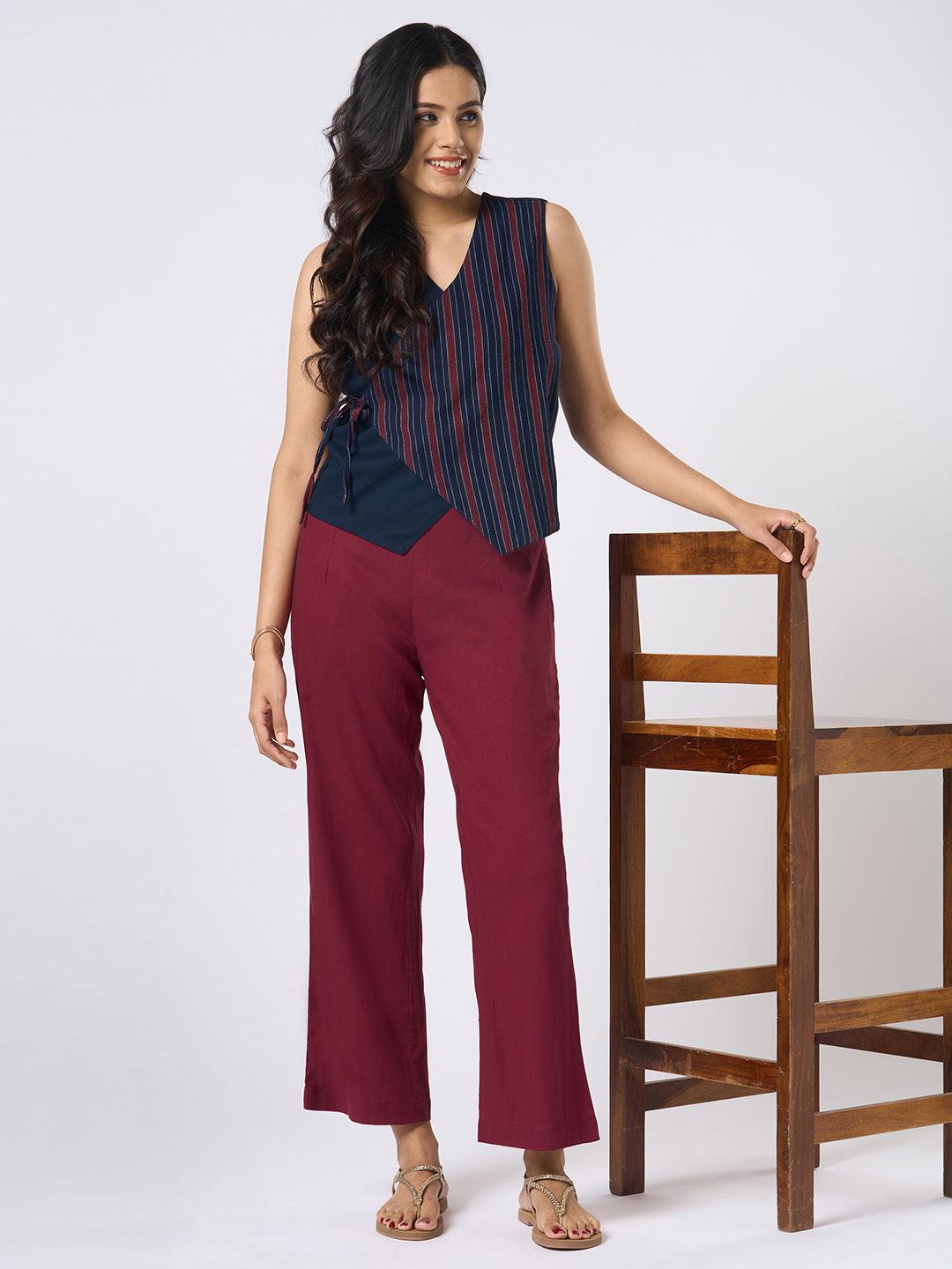 Maroon wide-leg pants by Rerasa