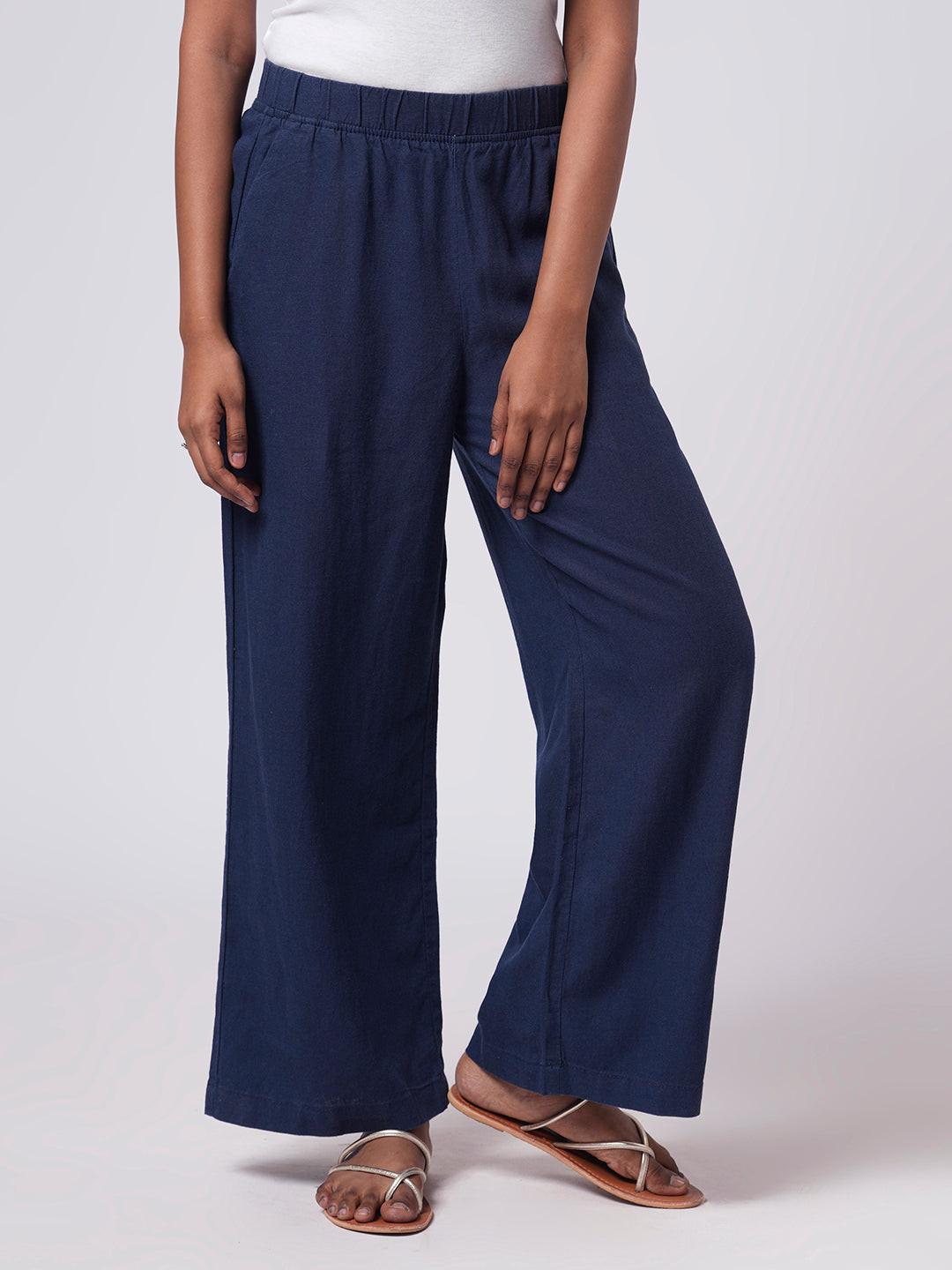 Wide Leg Linen Blend Pull On Pants