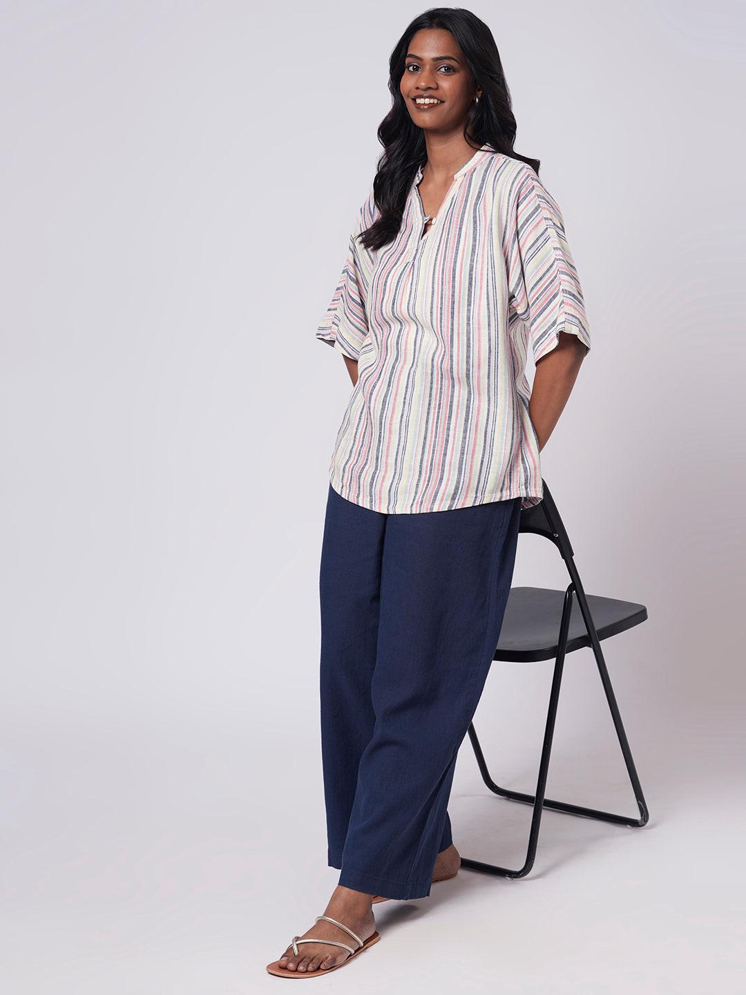 Linen Blend Pull On Pants - Rerasa