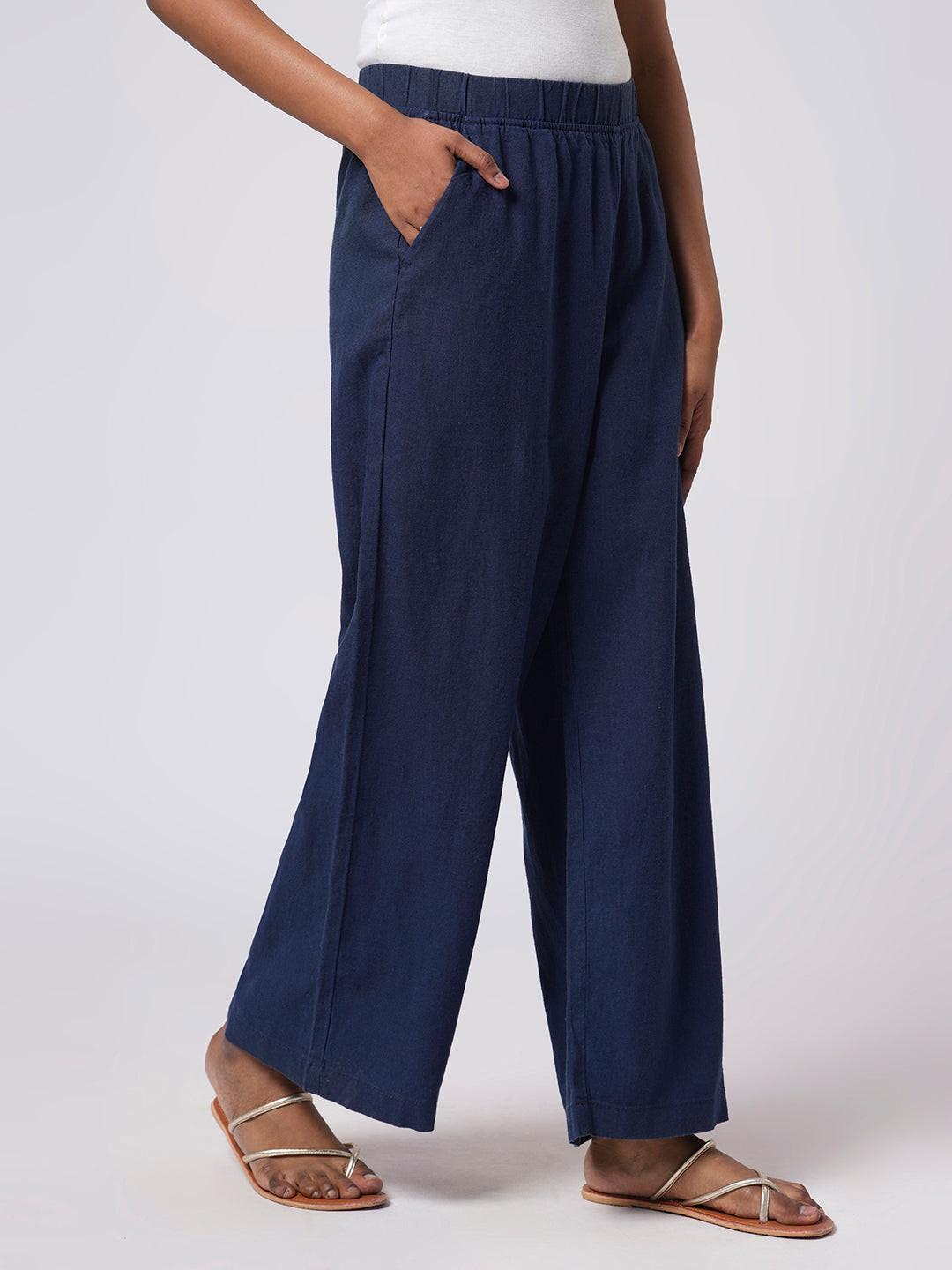 Wide Leg Linen Blend Pull On Pants