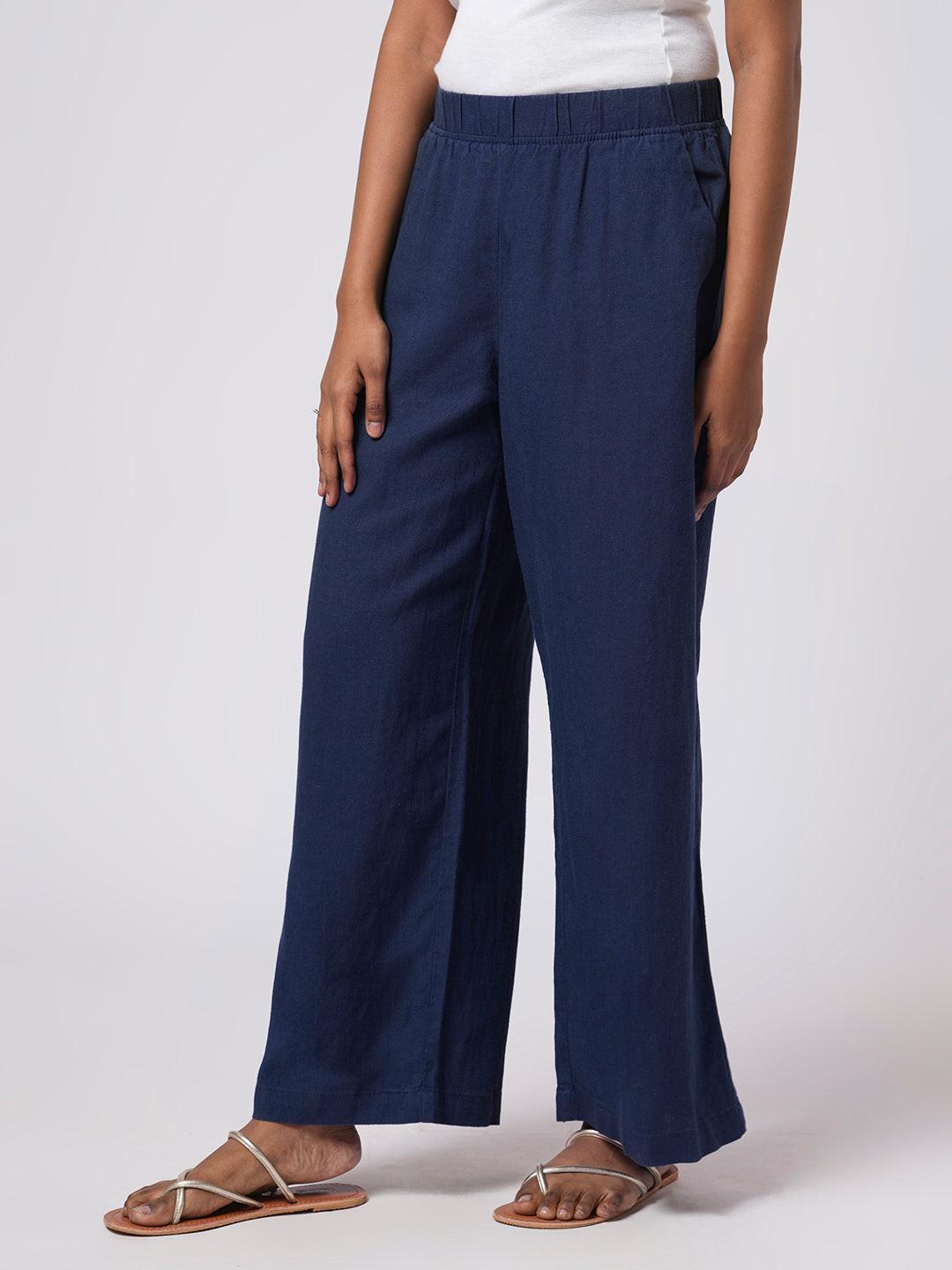 Wide Leg Linen Blend Pull On Pants