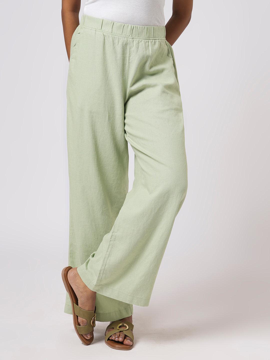 Wide Leg Linen Blend Pull On Pants