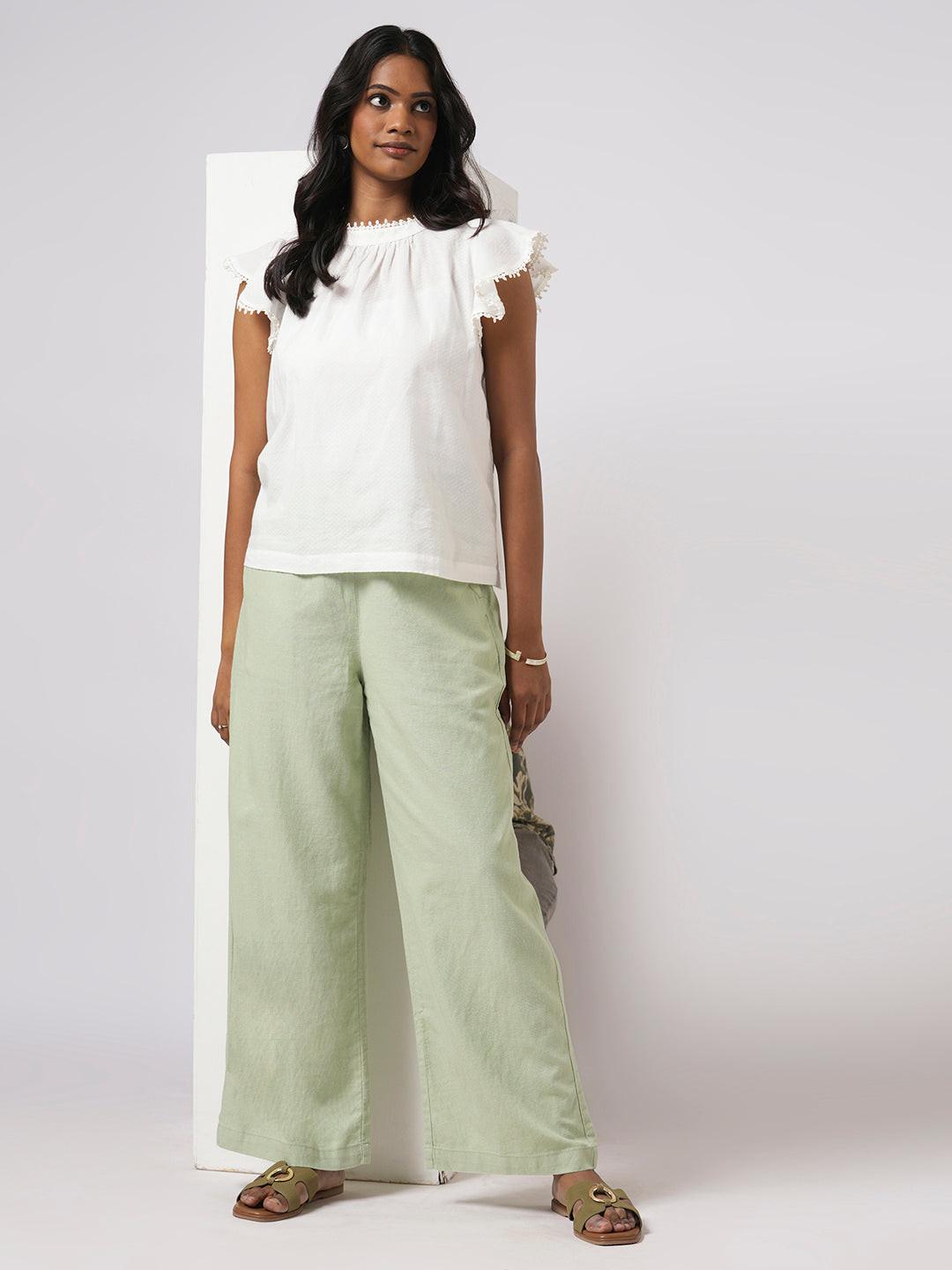 Wide Leg Linen Blend Pull On Pants