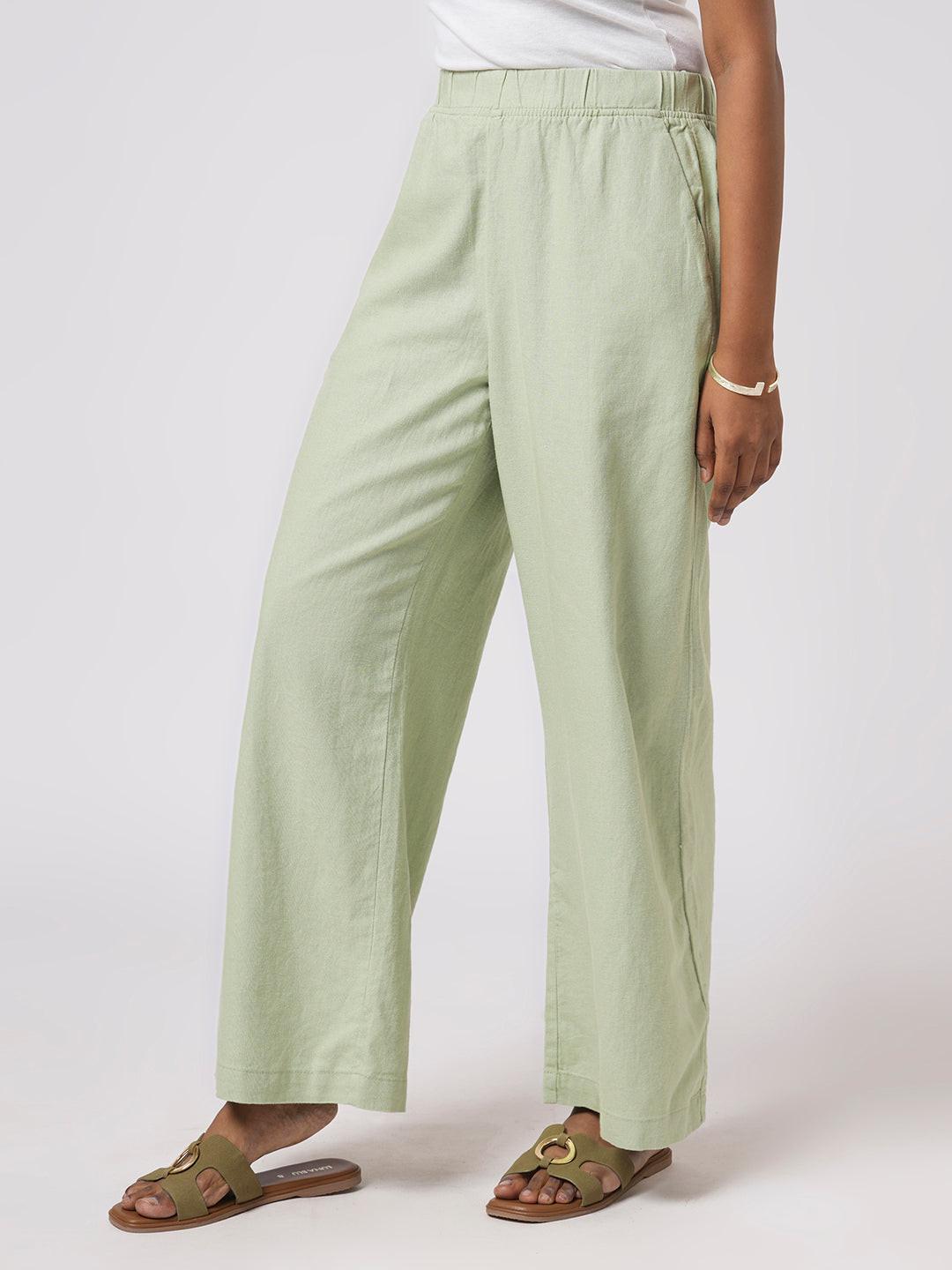 Wide Leg Linen Blend Pull On Pants