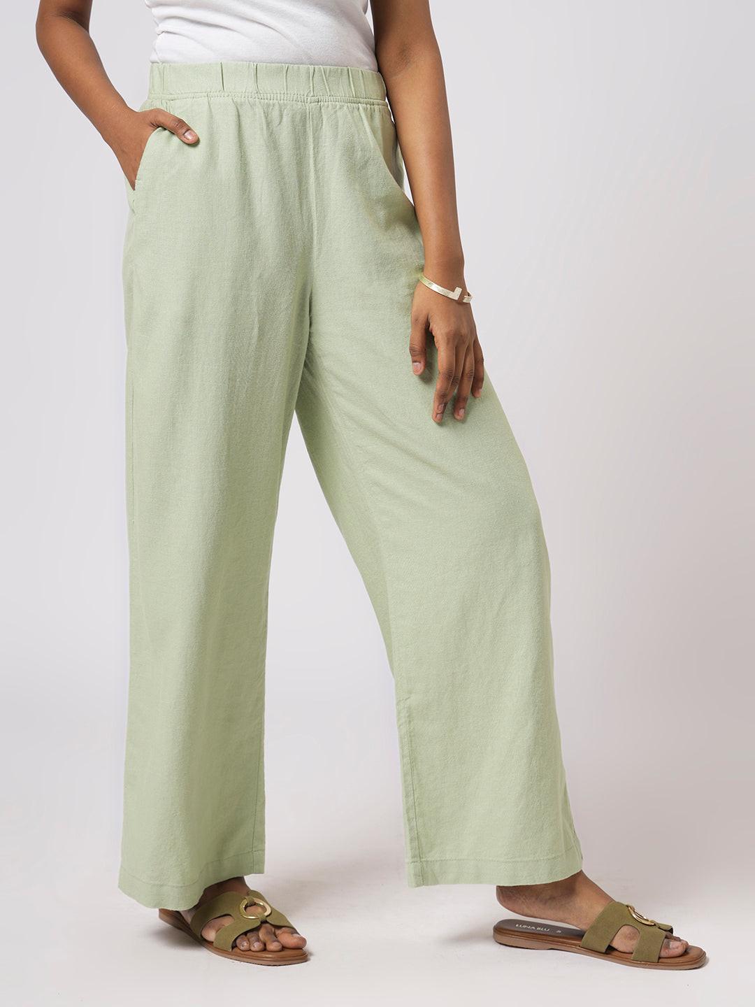 Wide Leg Linen Blend Pull On Pants