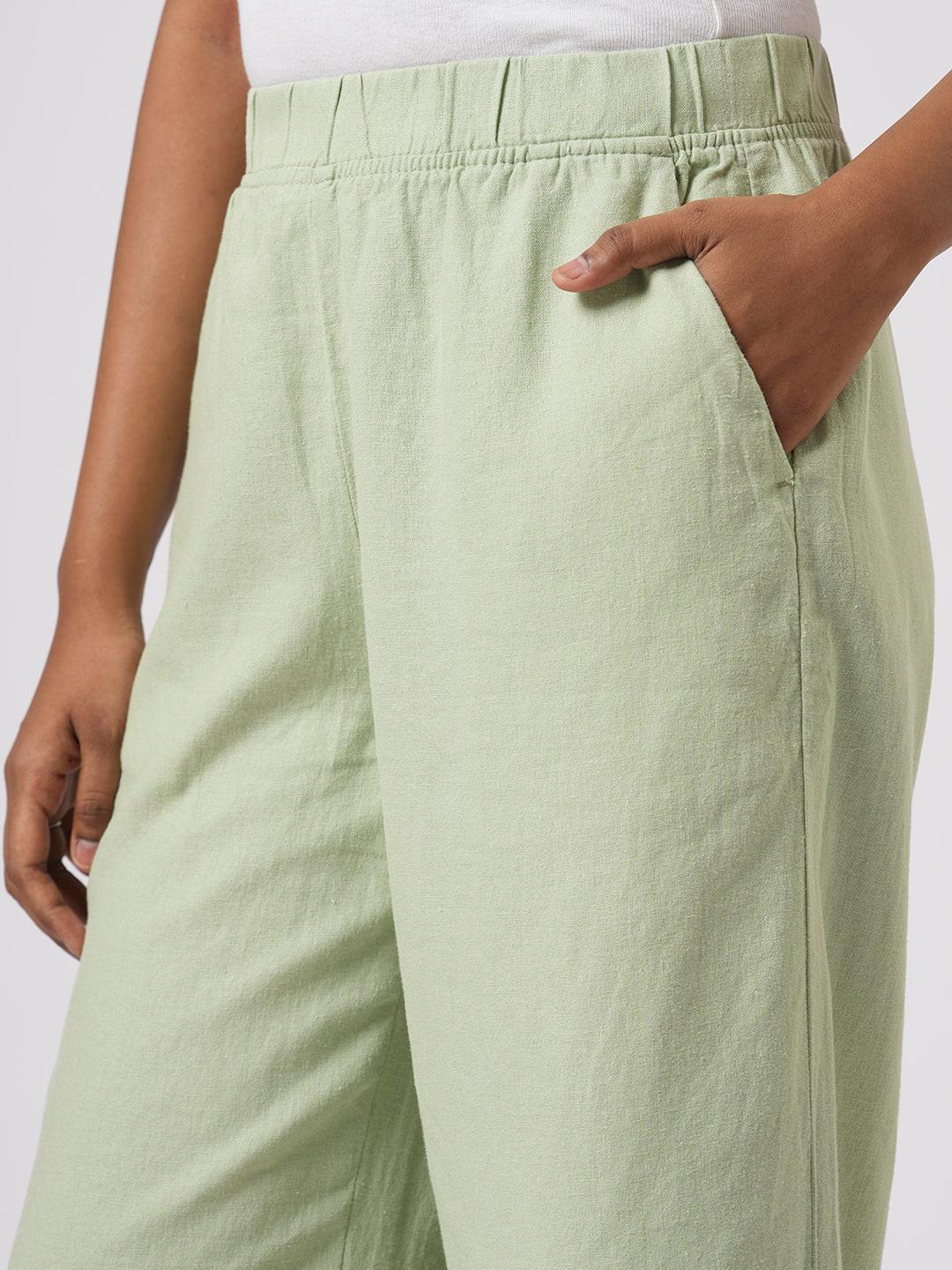 Wide Leg Linen Blend Pull On Pants