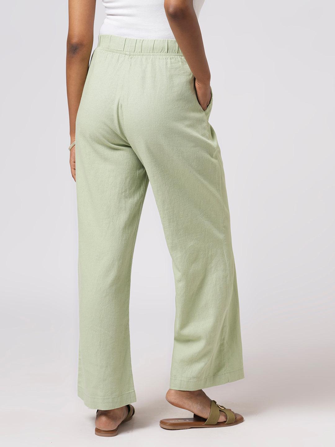 Wide Leg Linen Blend Pull On Pants