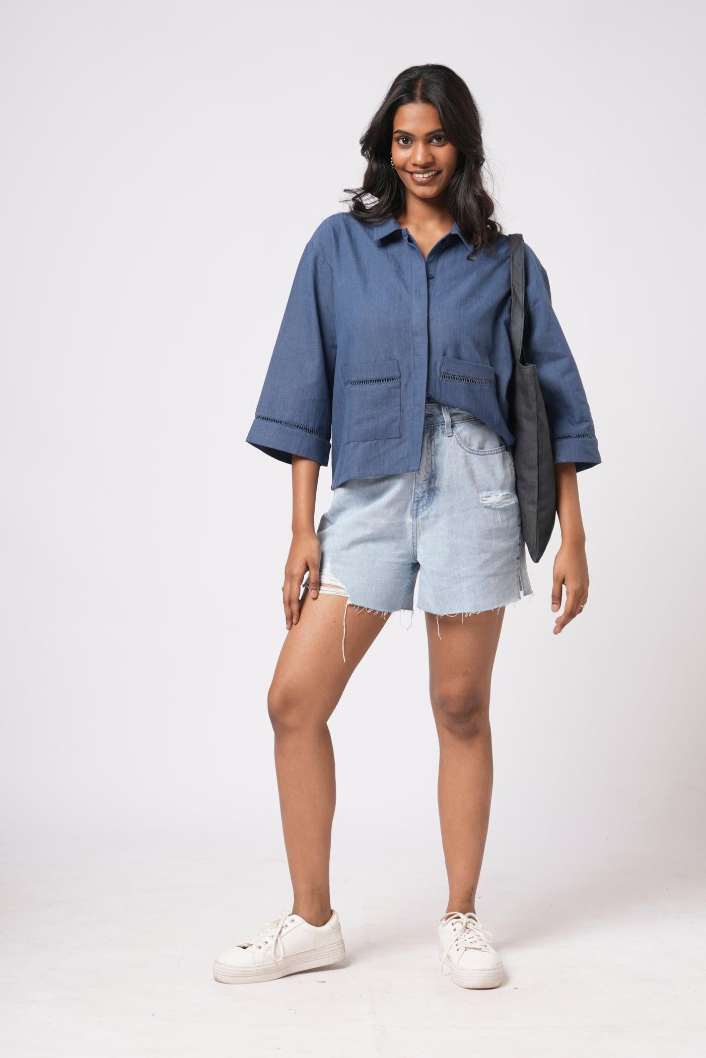 Rerasa_Ripped_Denim_Shorts_Ice blue