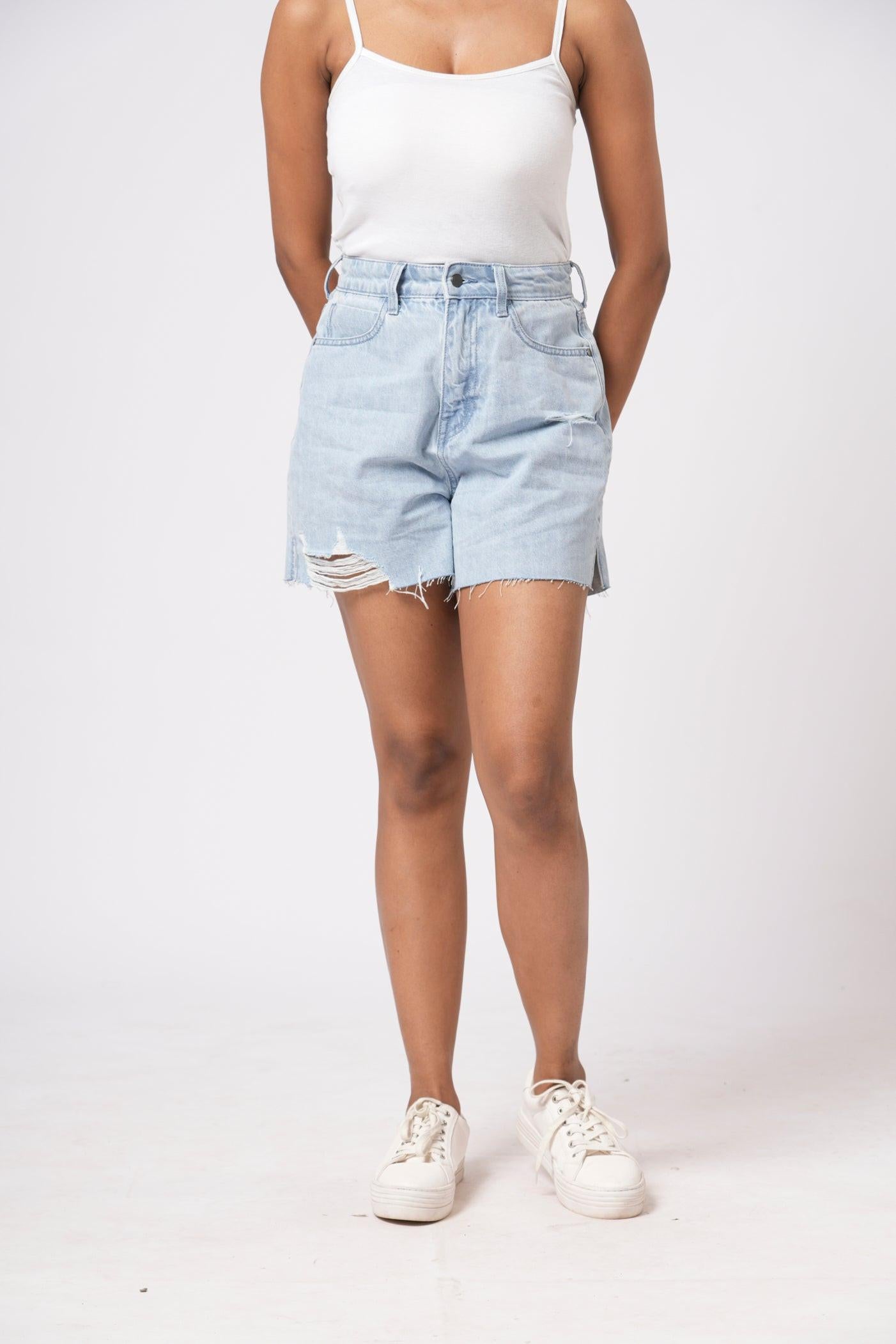 Rerasa_Ripped_Denim_Shorts_Ice blue