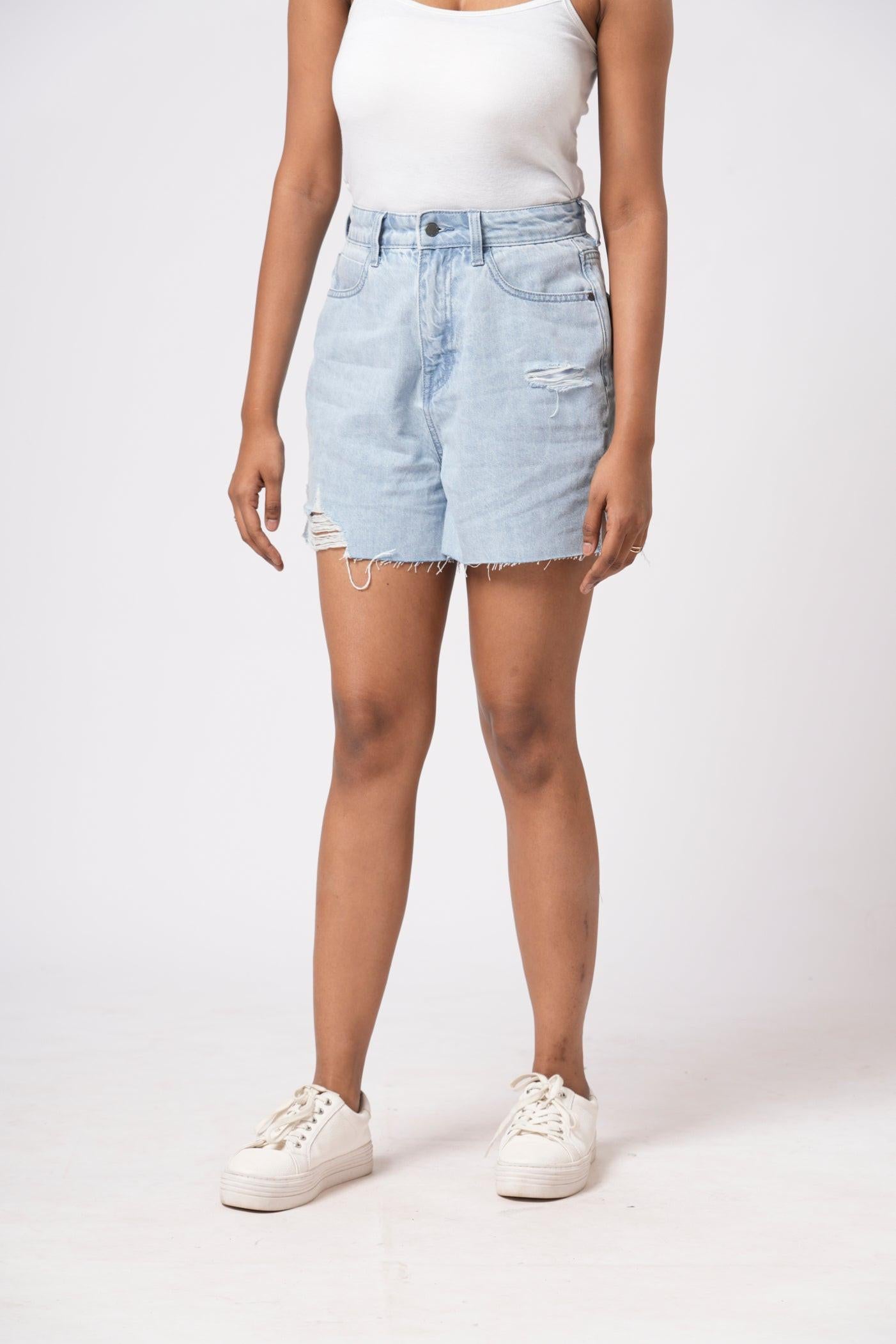 Rerasa_Ripped_Denim_Shorts_Ice blue