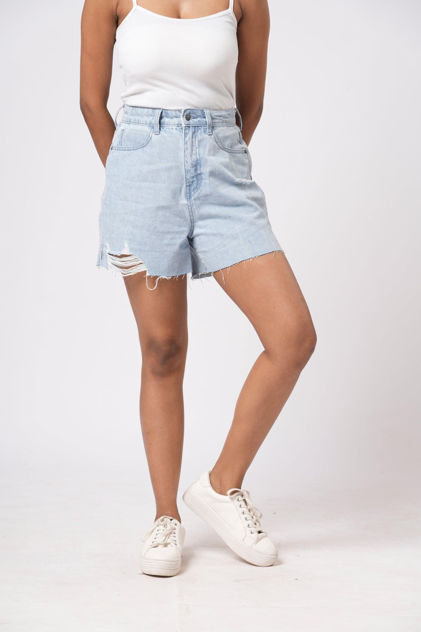 Rerasa_Ripped_Denim_Shorts_Ice blue