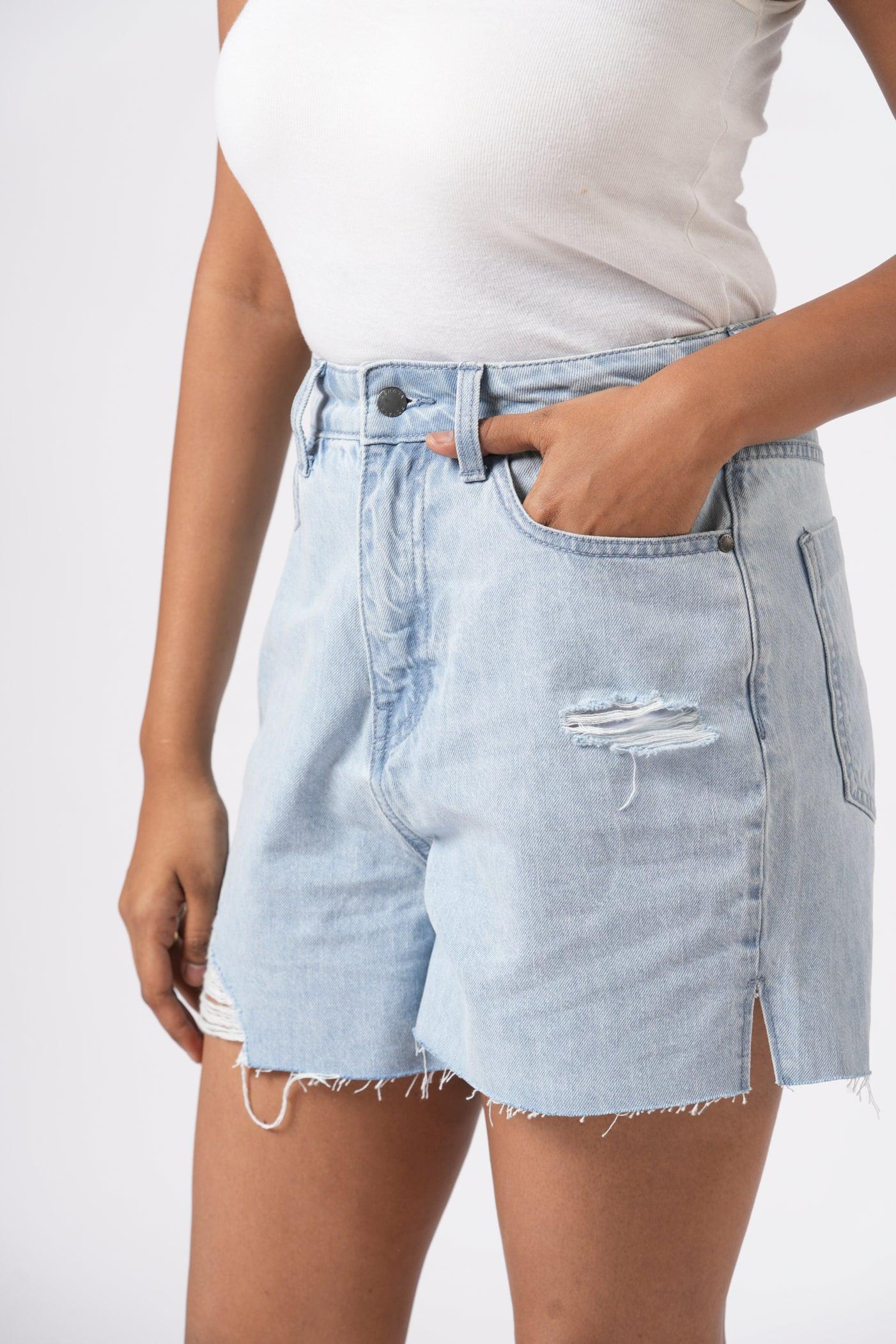 Rerasa_Ripped_Denim_Shorts_Ice blue