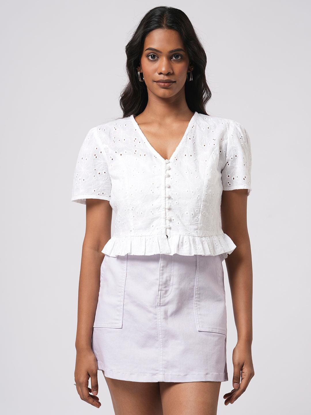 Schiffli Cropped Peplum.