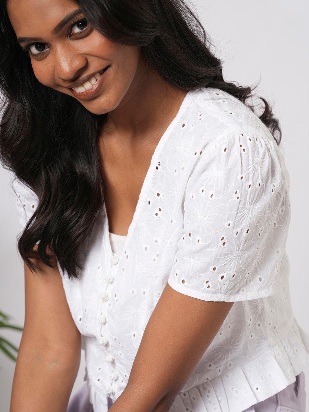 Schiffli Cropped Peplum.