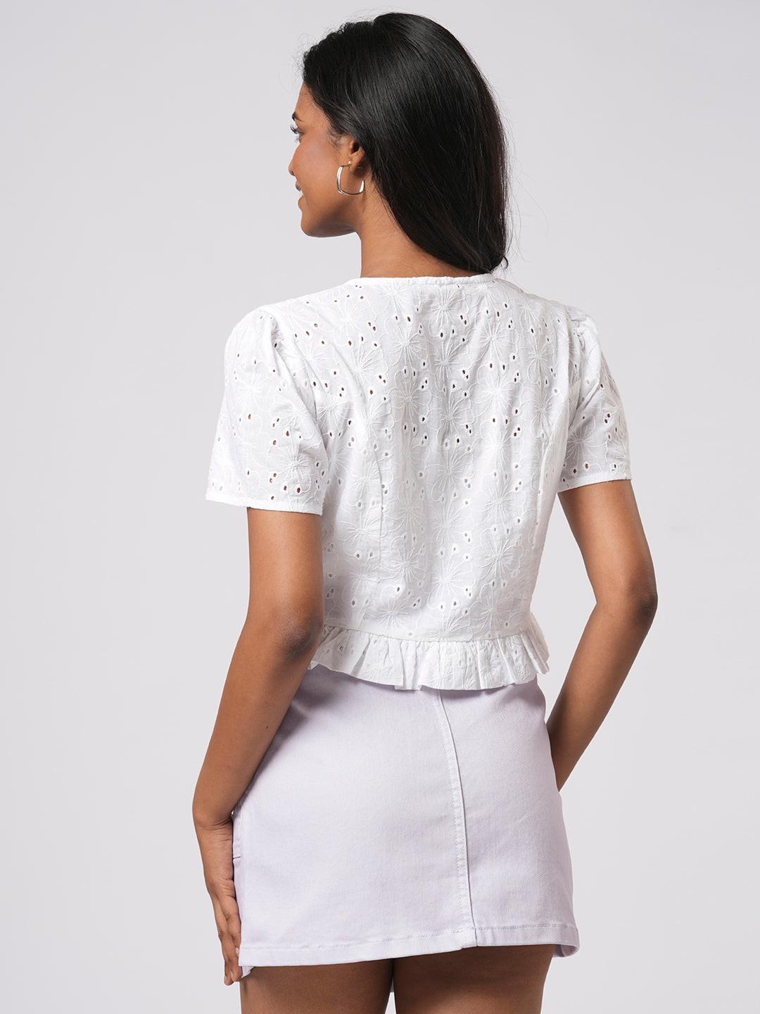 Schiffli Cropped Peplum.