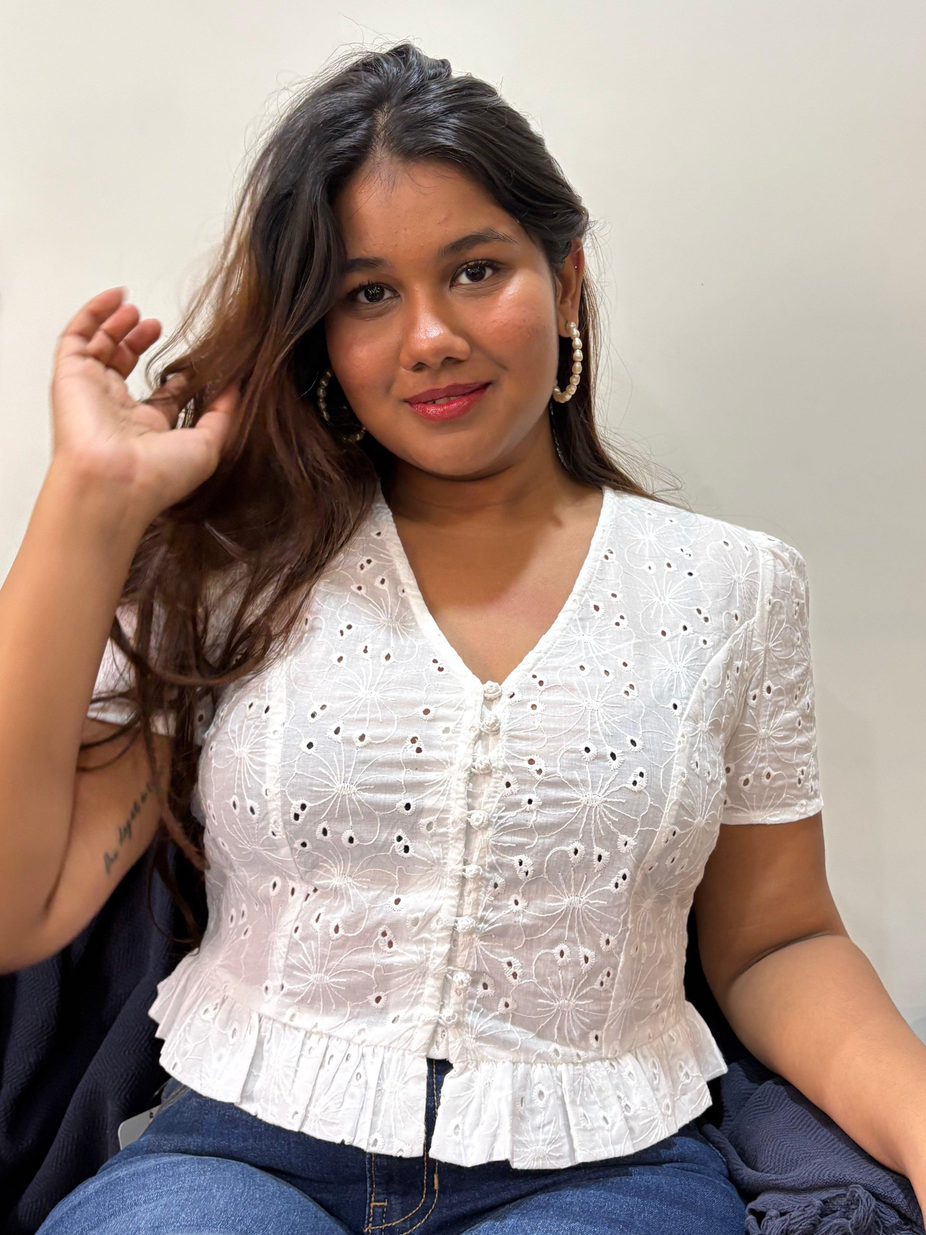 Schiffli Cropped Peplum.