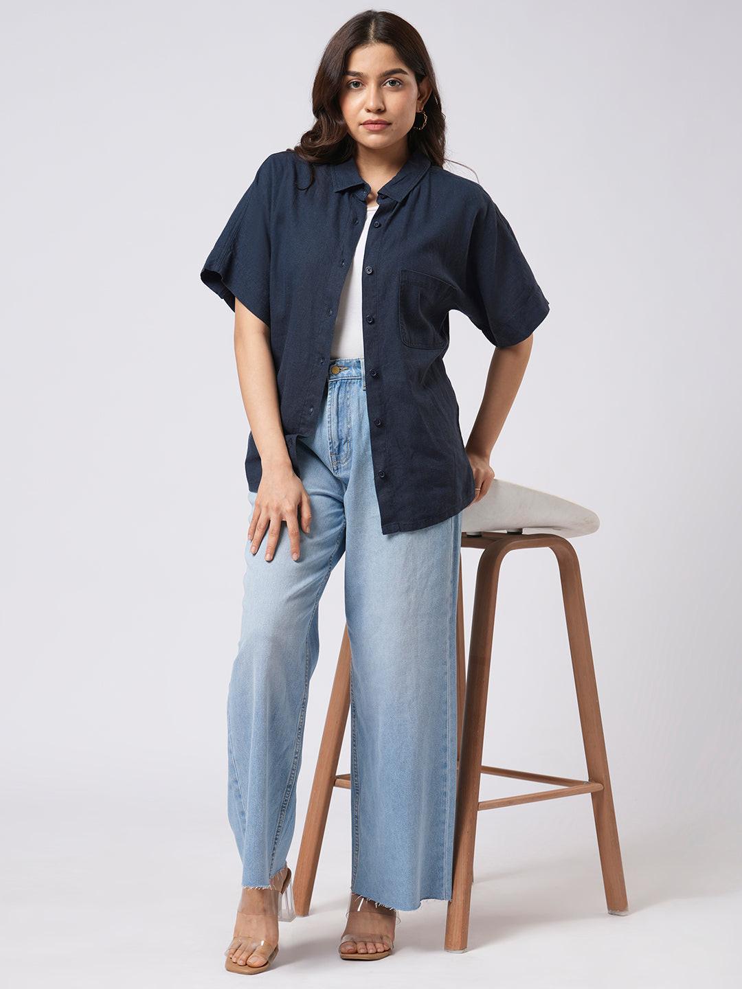 Short Sleeve Linen Blend Shirt.